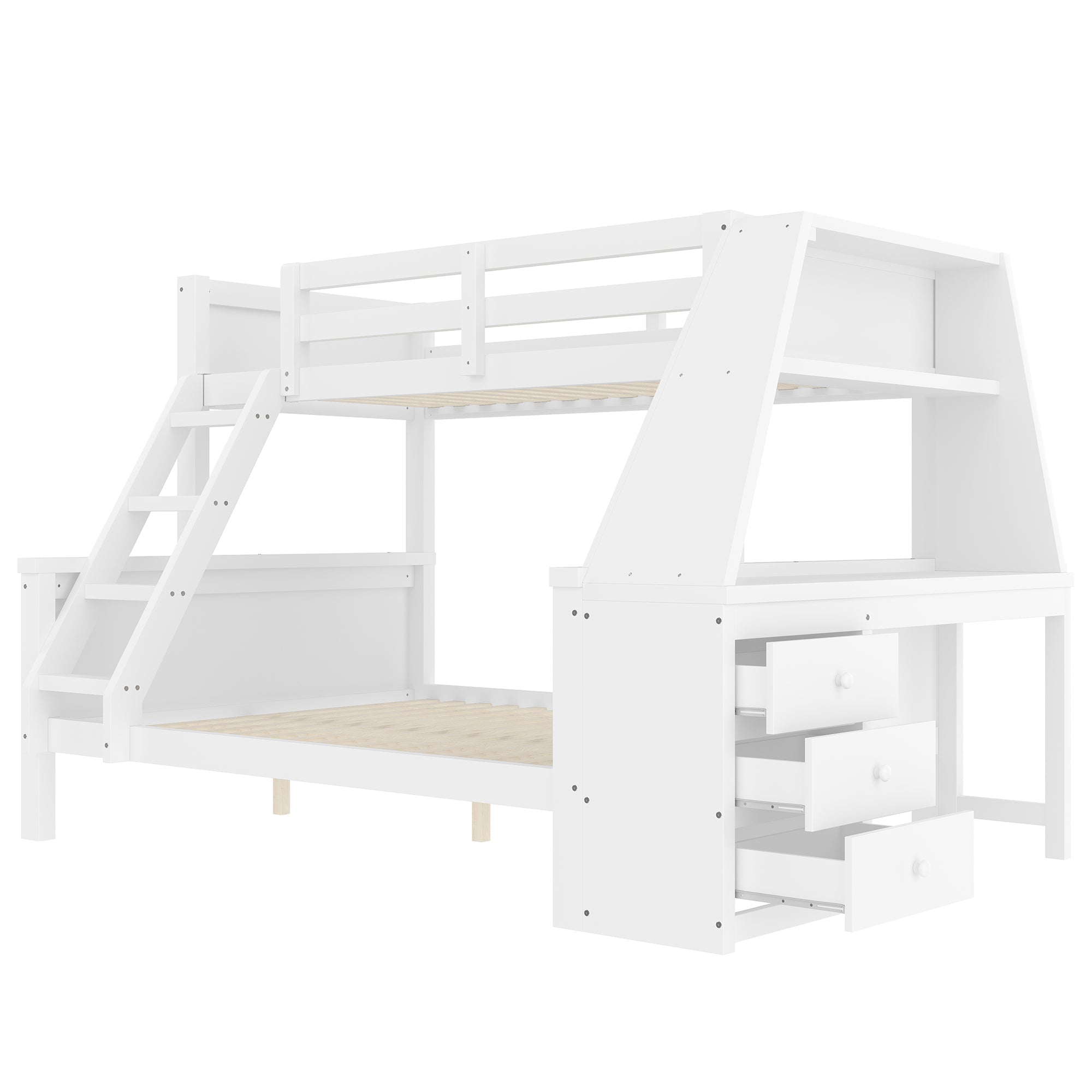 Logidon Bunk Bed 90x200 and 140x200 with Table and Storage Space White