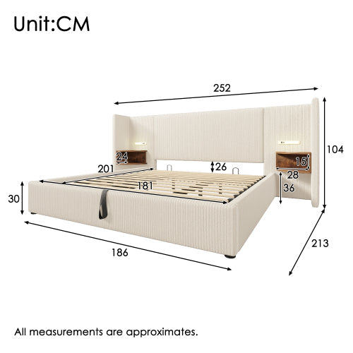 Logidon gestoffeerd bed 180x200 tweepersoonsbed beige-wit corduroy opbergruimte