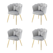 Logidon Four Modern Velvet Chairs Gray With Leaf Back Gold Legs