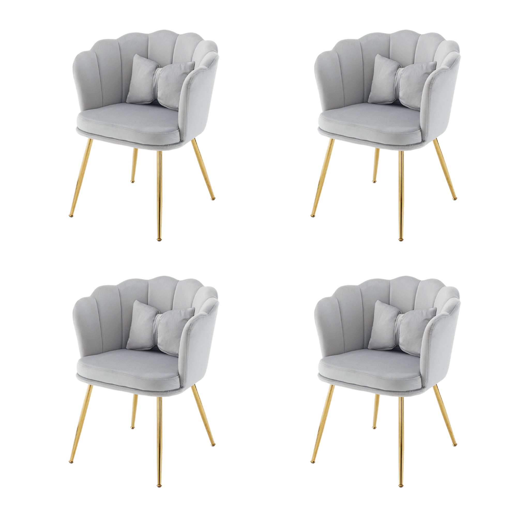 Logidon Vier moderne fluwelen stoelen grijs met bladgouden poten