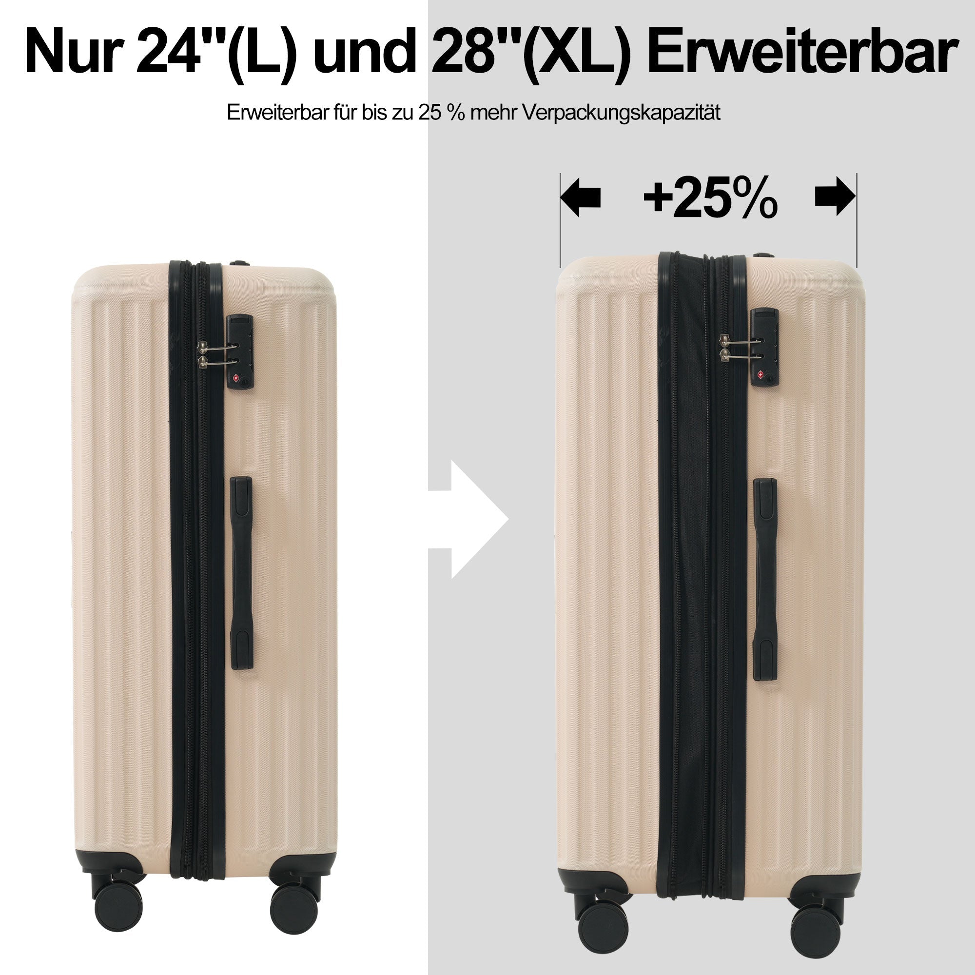 Logidon kofferset S-M-L-XL harde koffer 4 wielen beige