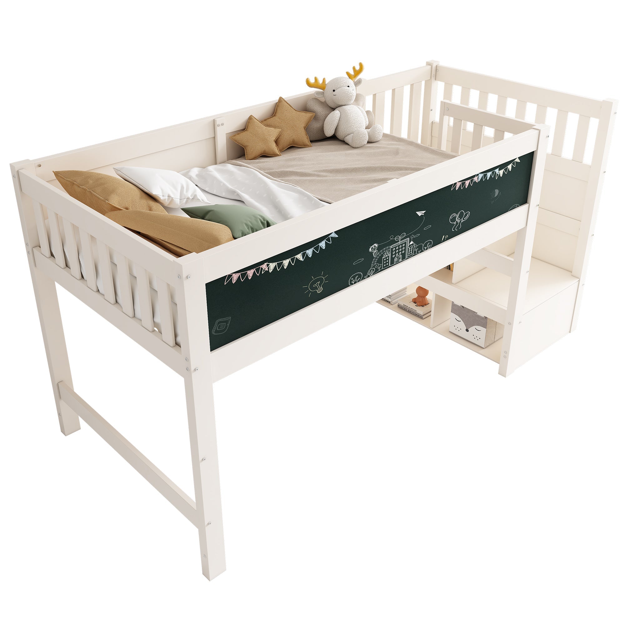 Logidon hoogslaper 90x200 kinderbed met whiteboard wit