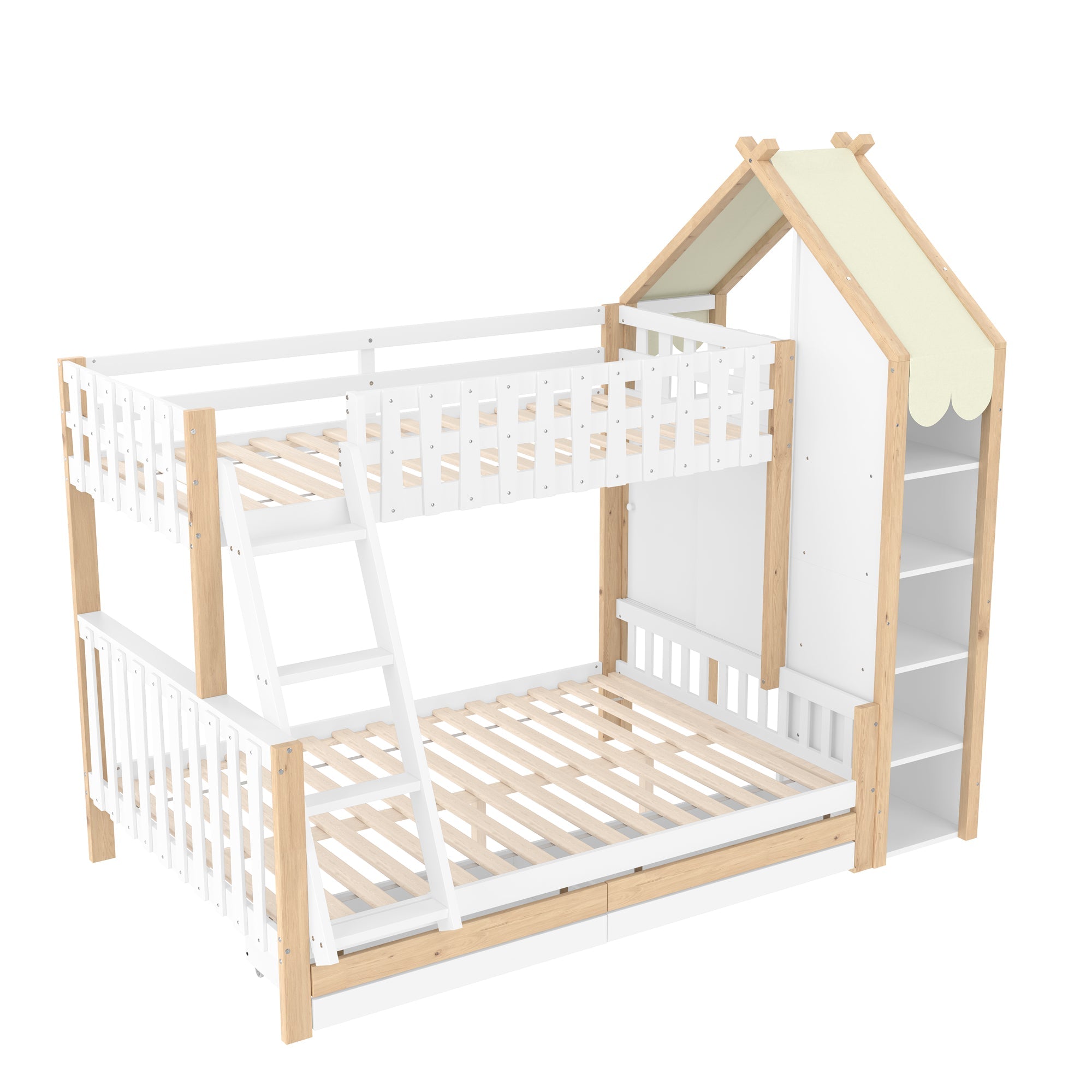 Logidon stapelbed 90x200 en 140x200 wit naturel met 2 lades