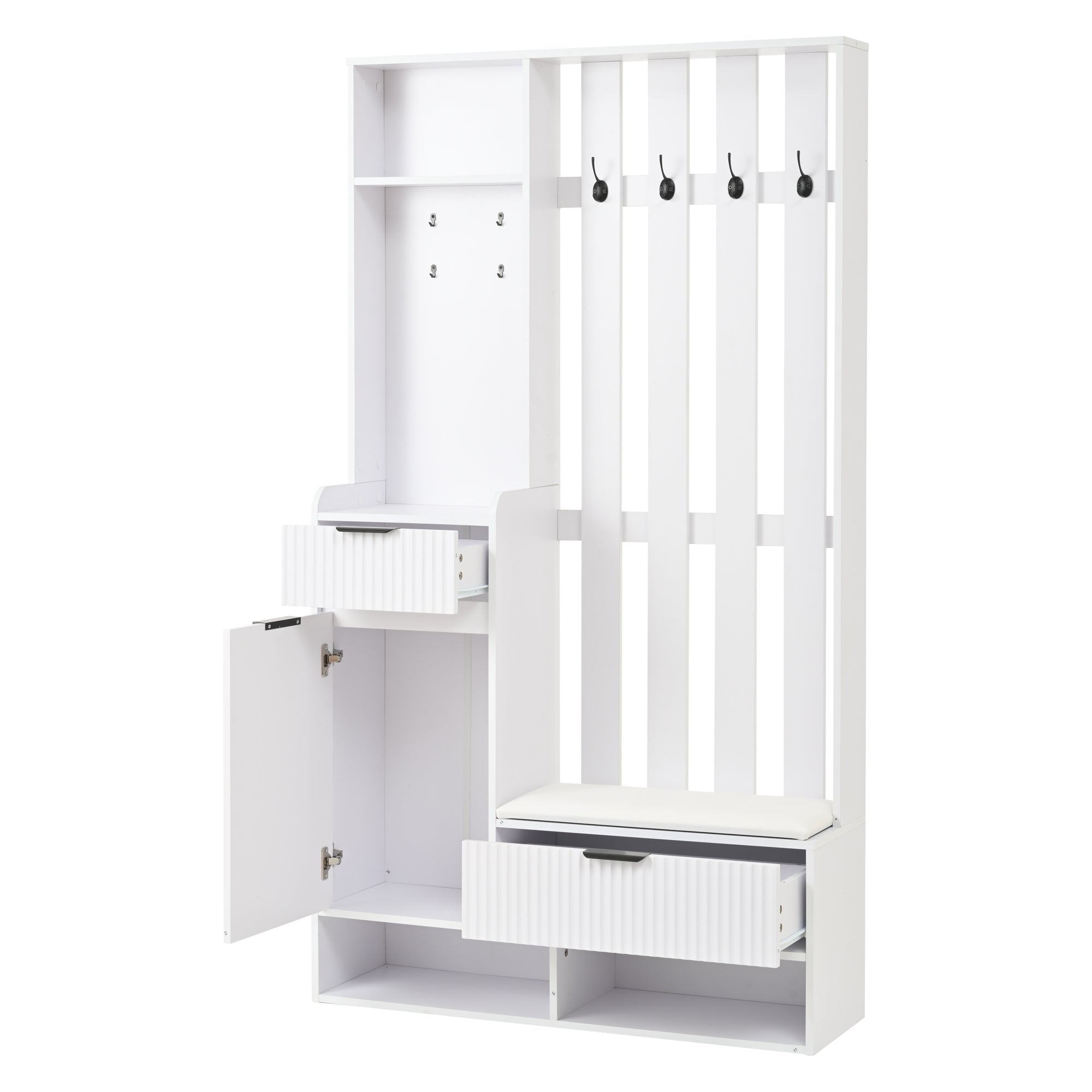 Logidon Kledingkast 6in1 Wit 100x30x180 cm Schoenenbankopberger