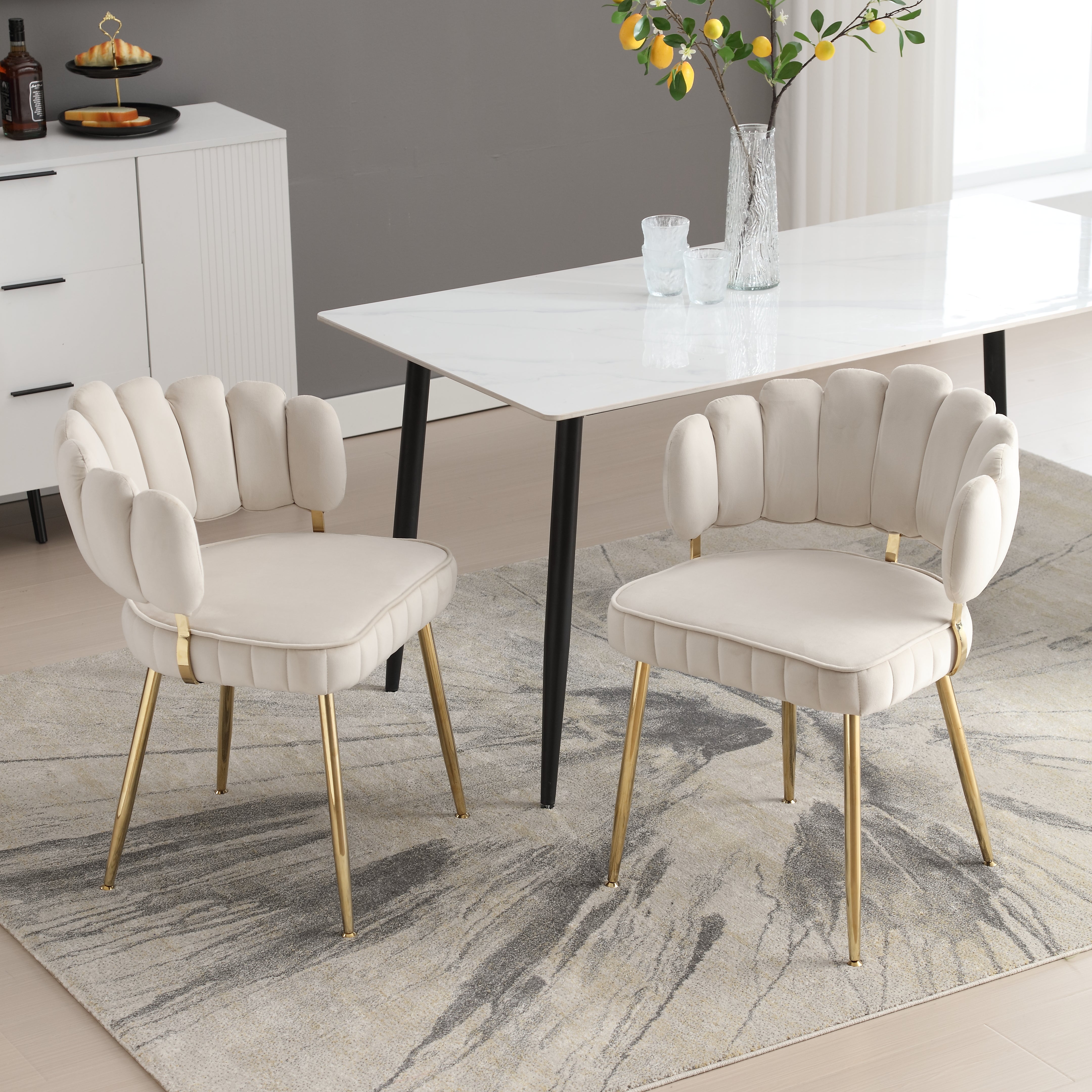 Logidon Modern Velvet Living Room Chairs Ivory Velvet Set of 2