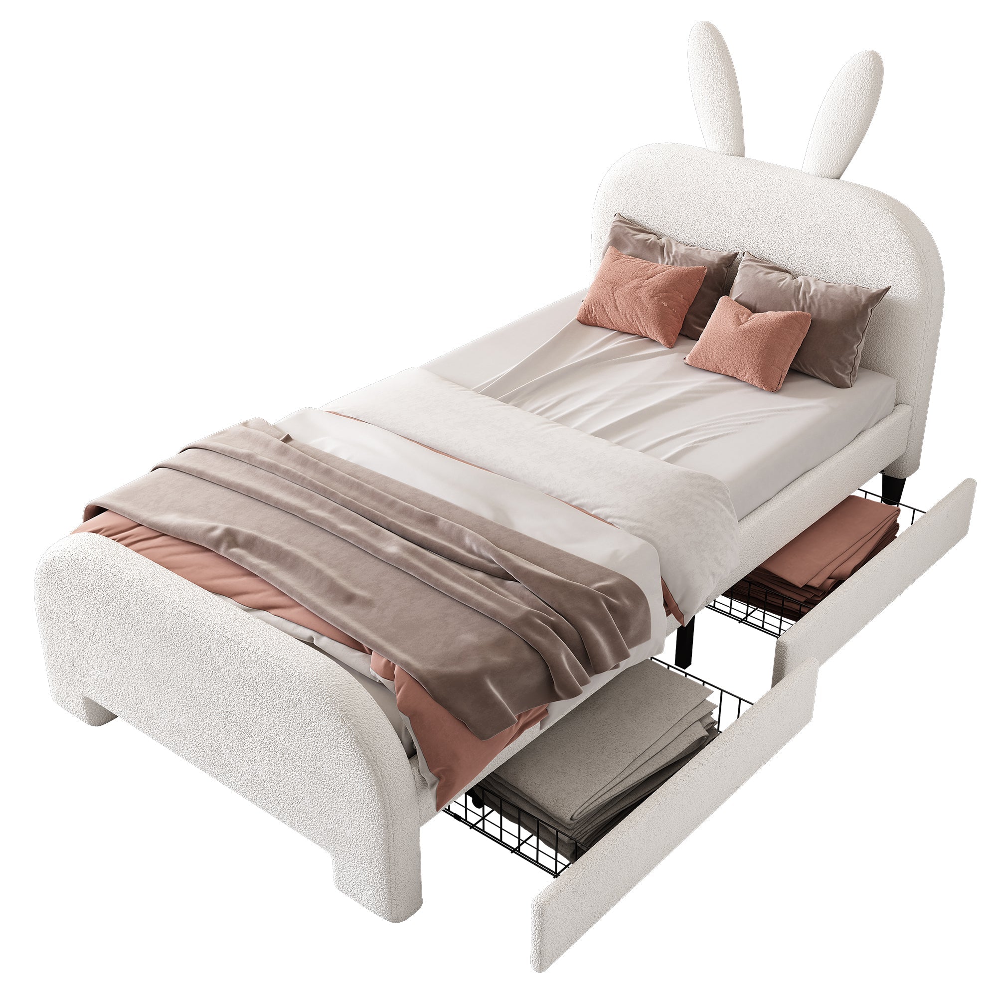 Logidon plat bed 90x200 cm konijnvorm wit met 2 lades