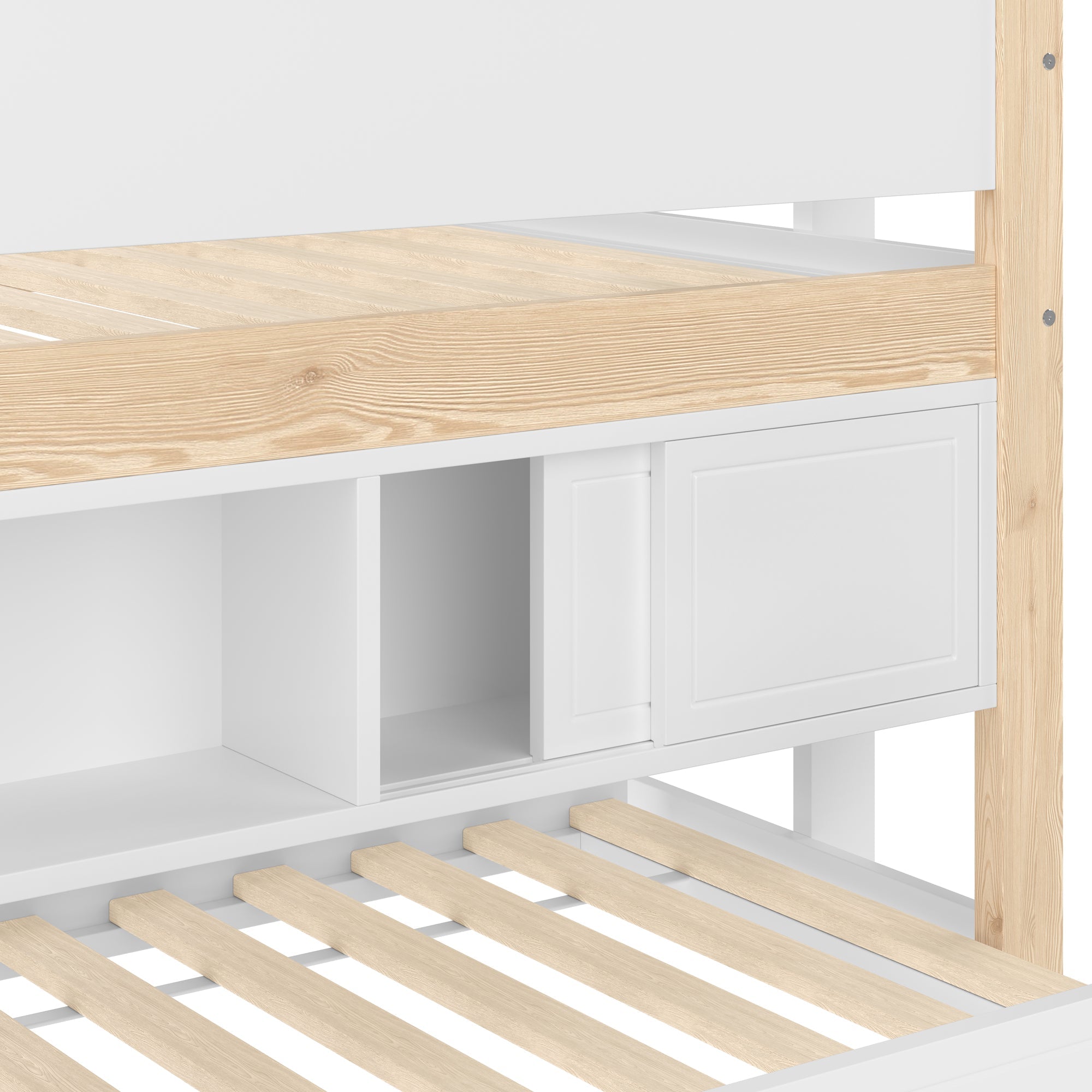 Logidon halfhoogsbed 90x200 wit naturel met onderschuifbed en opbergruimte