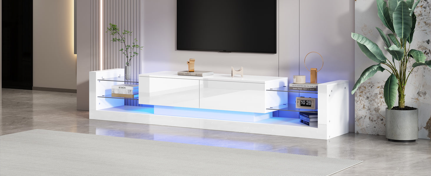 Logidon hoogglans TV-meubel met LED-verlichting 181 cm wit glazen front