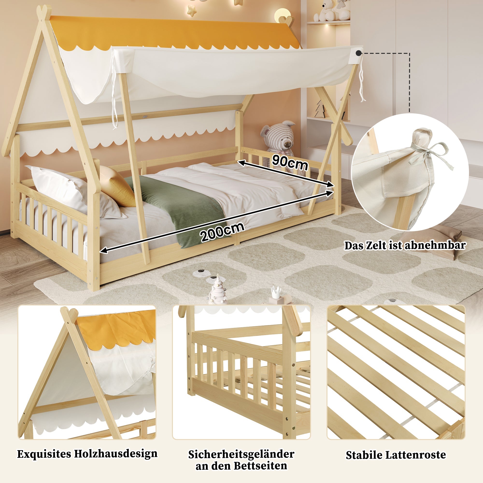 Logidon Cabinebed 90x200 met afneembare tent wit