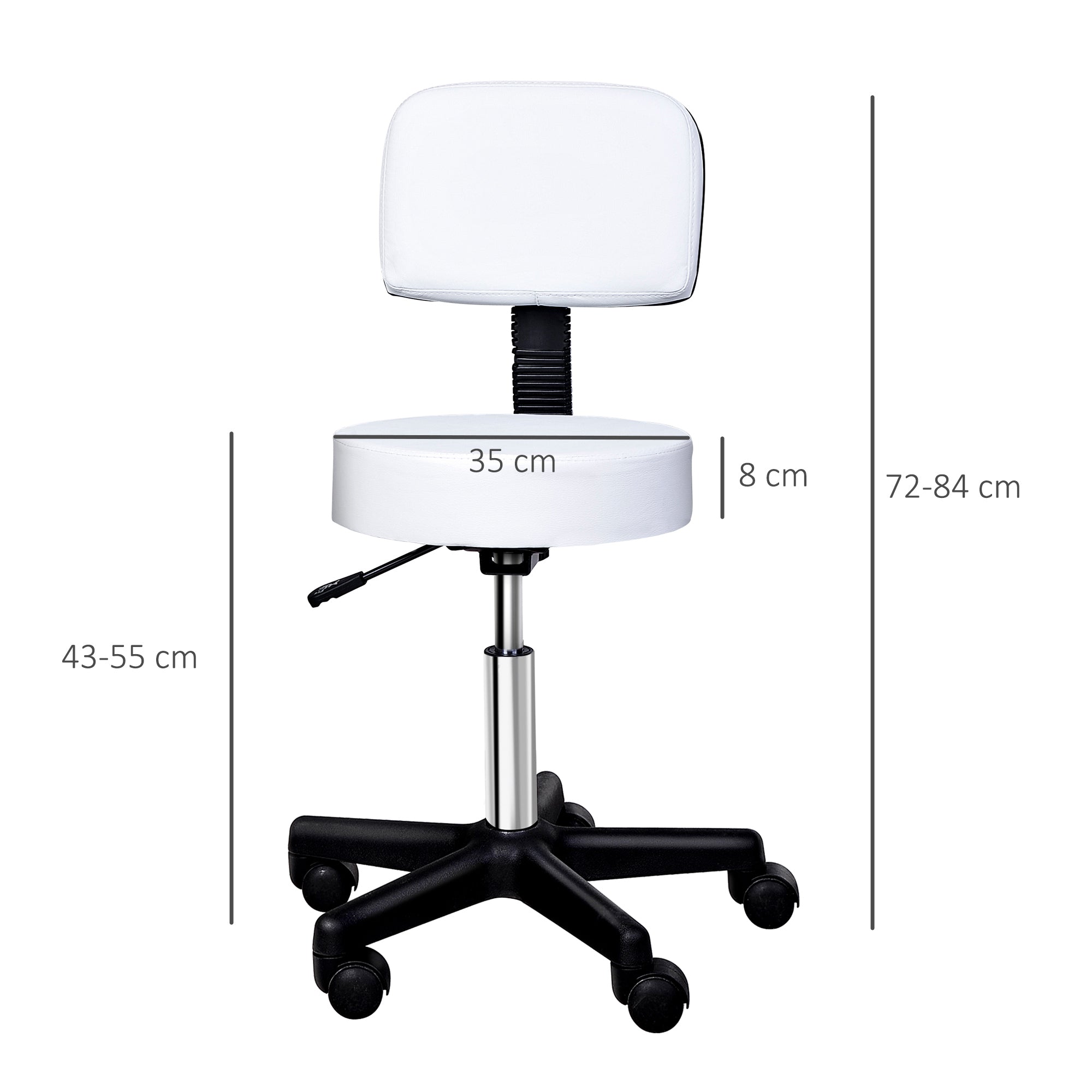 Logidon werkkruk wit in hoogte verstelbaar 72-84 cm draaikruk