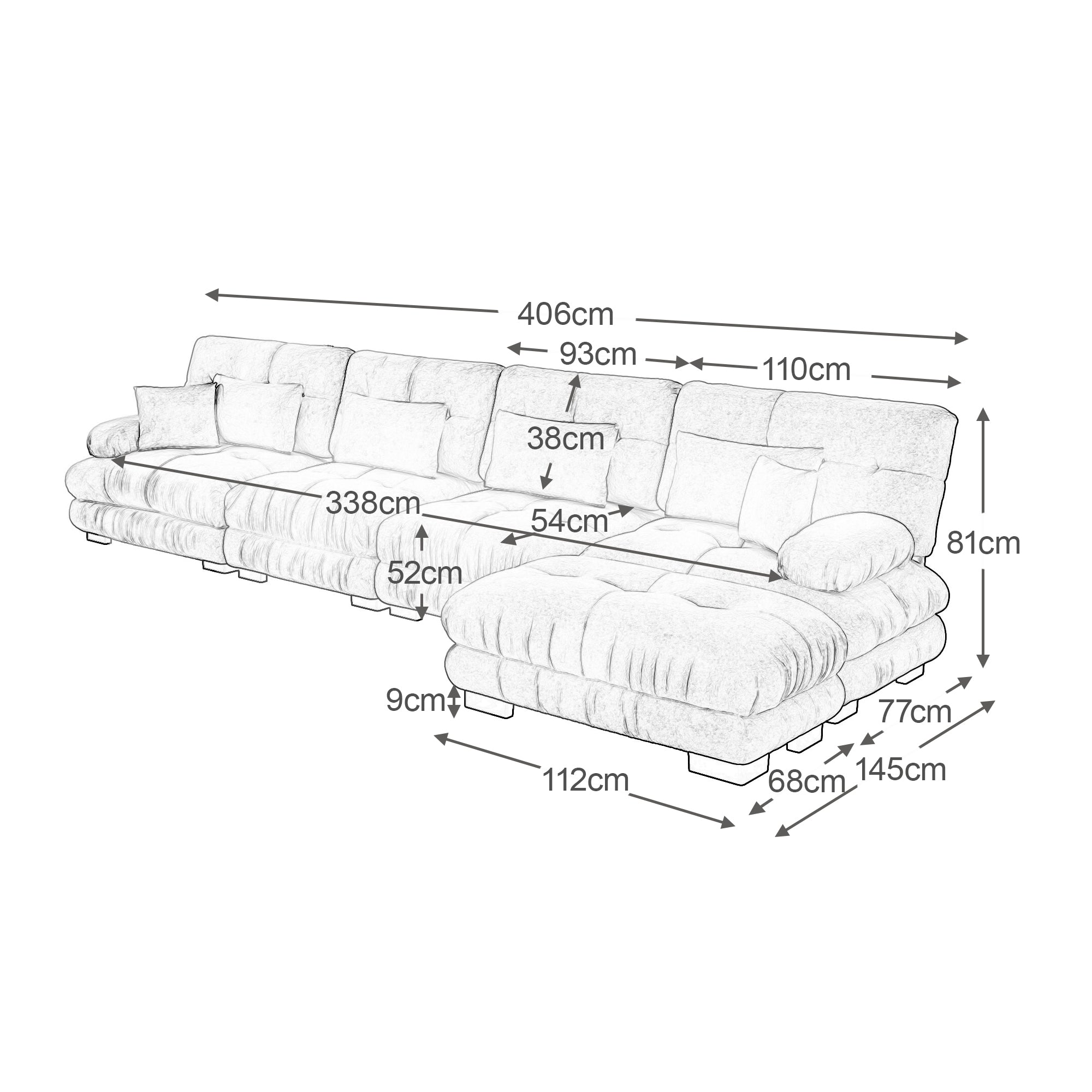 Logidon Modulaire hoekbank roze fluweel L-vorm 4-zits met kruk