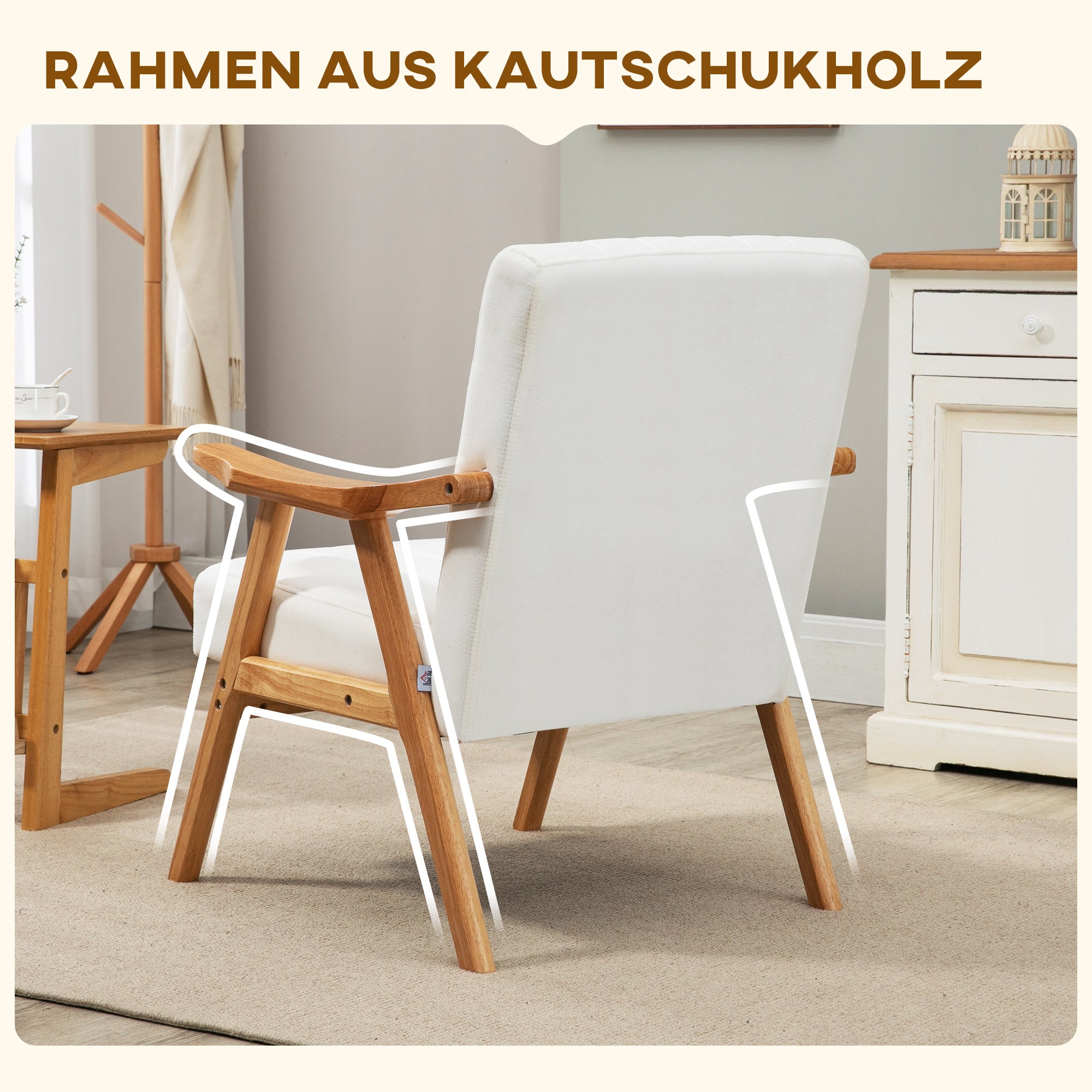 Logidon gestoffeerde stoel fluweellook crème armleuningen 68x74x82 cm