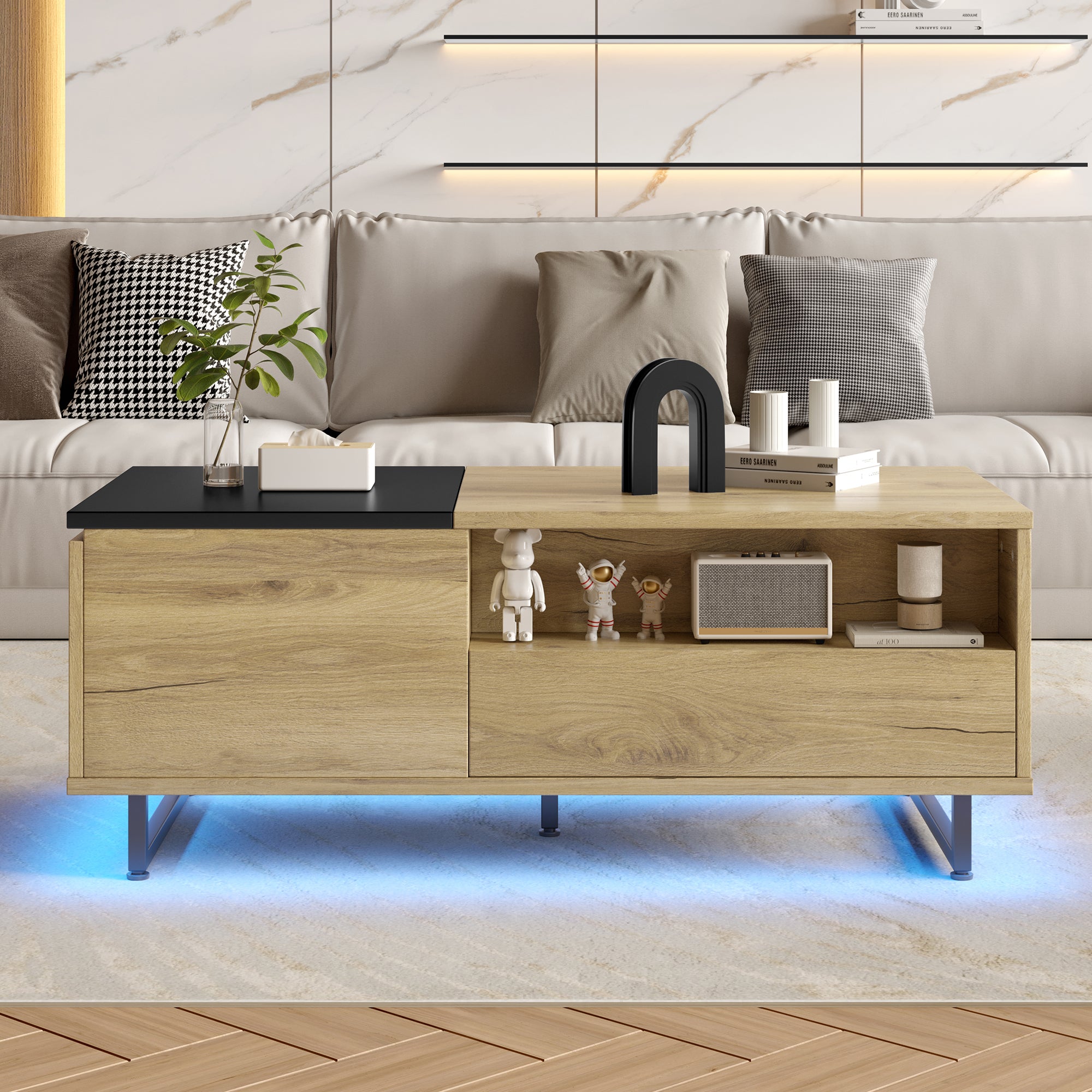 Logidon In hoogte verstelbare salontafel met LED-verlichting en opbergruimte