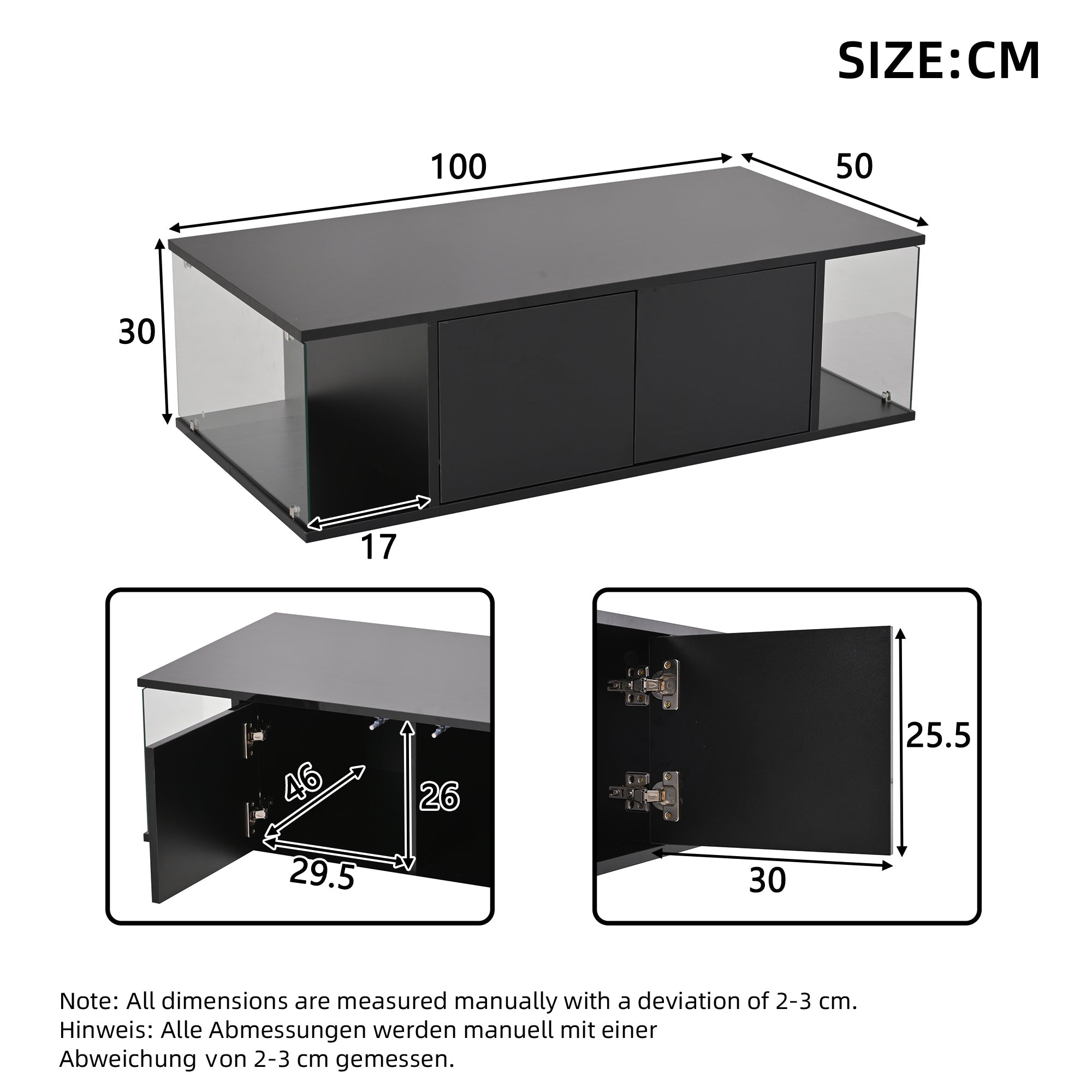 Logidon salontafel 100x50x30 cm zwart hoogglans LED 2 kasten