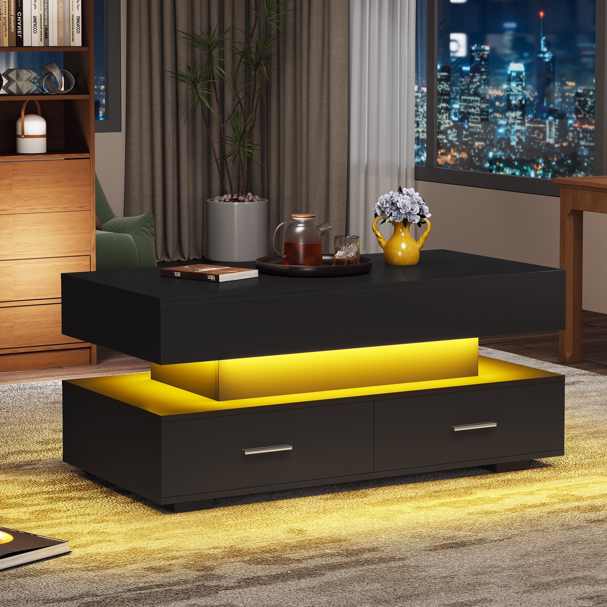 Logidon Verstelbare Salontafel 100x50x44 cm Zwart LED Verlichting