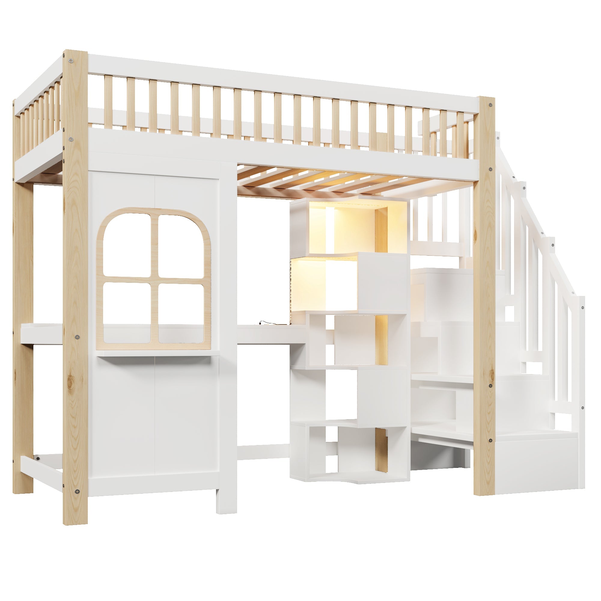 Logidon hoogslaper 90x200cm met LED verlichting raamvorm wit naturel