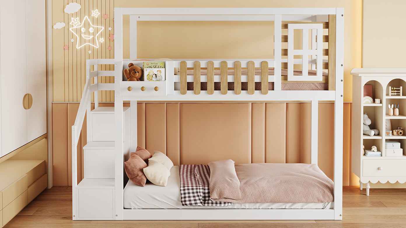 Logidon Bunk Bed With Stairs Window Pine Wood White 90x200 cm