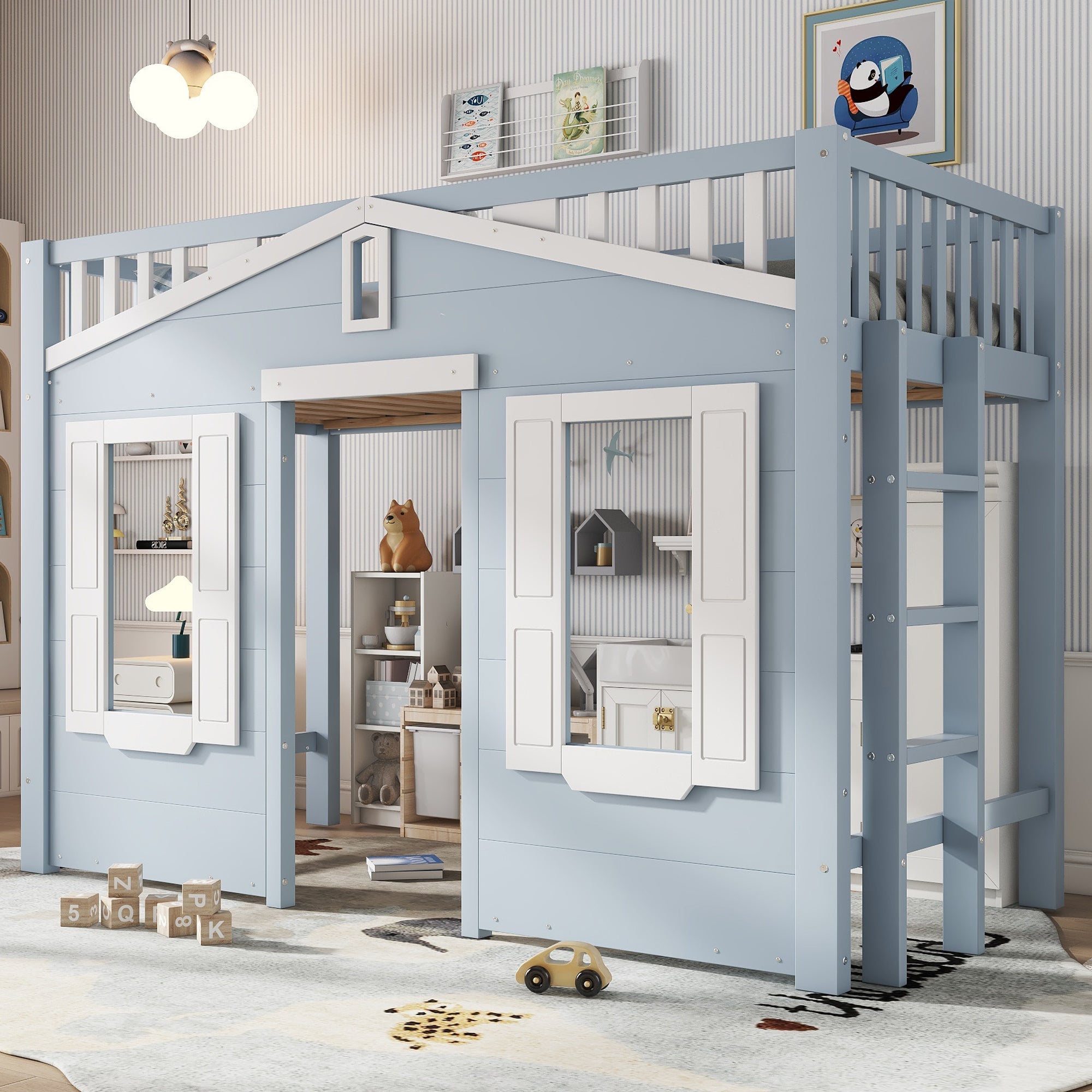 Logidon hoogslaper blauw 90x200 kinderbed met ruimte onder het bed