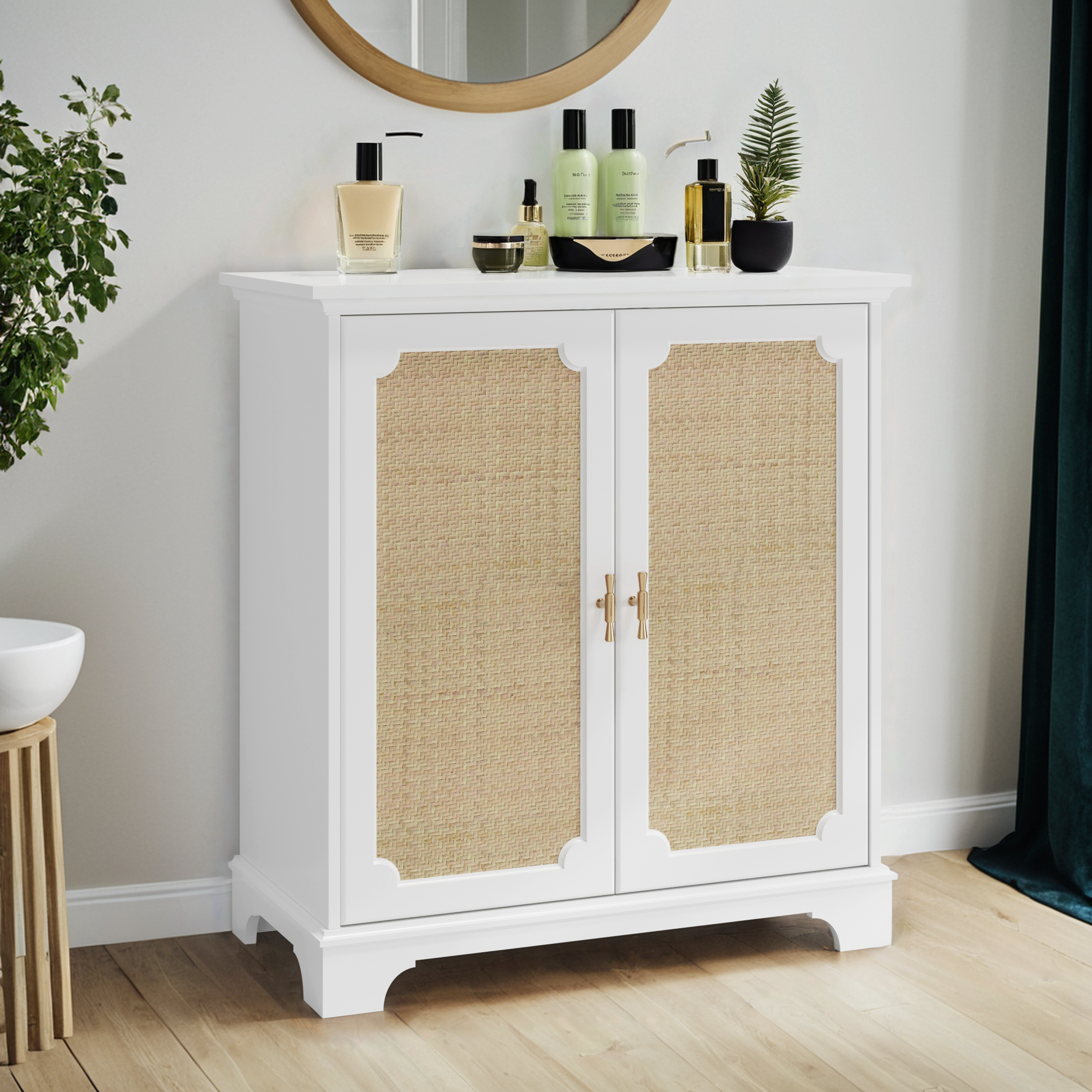 Logidon Dressoir Wit 80x38x86 cm met rotan sierdeuren