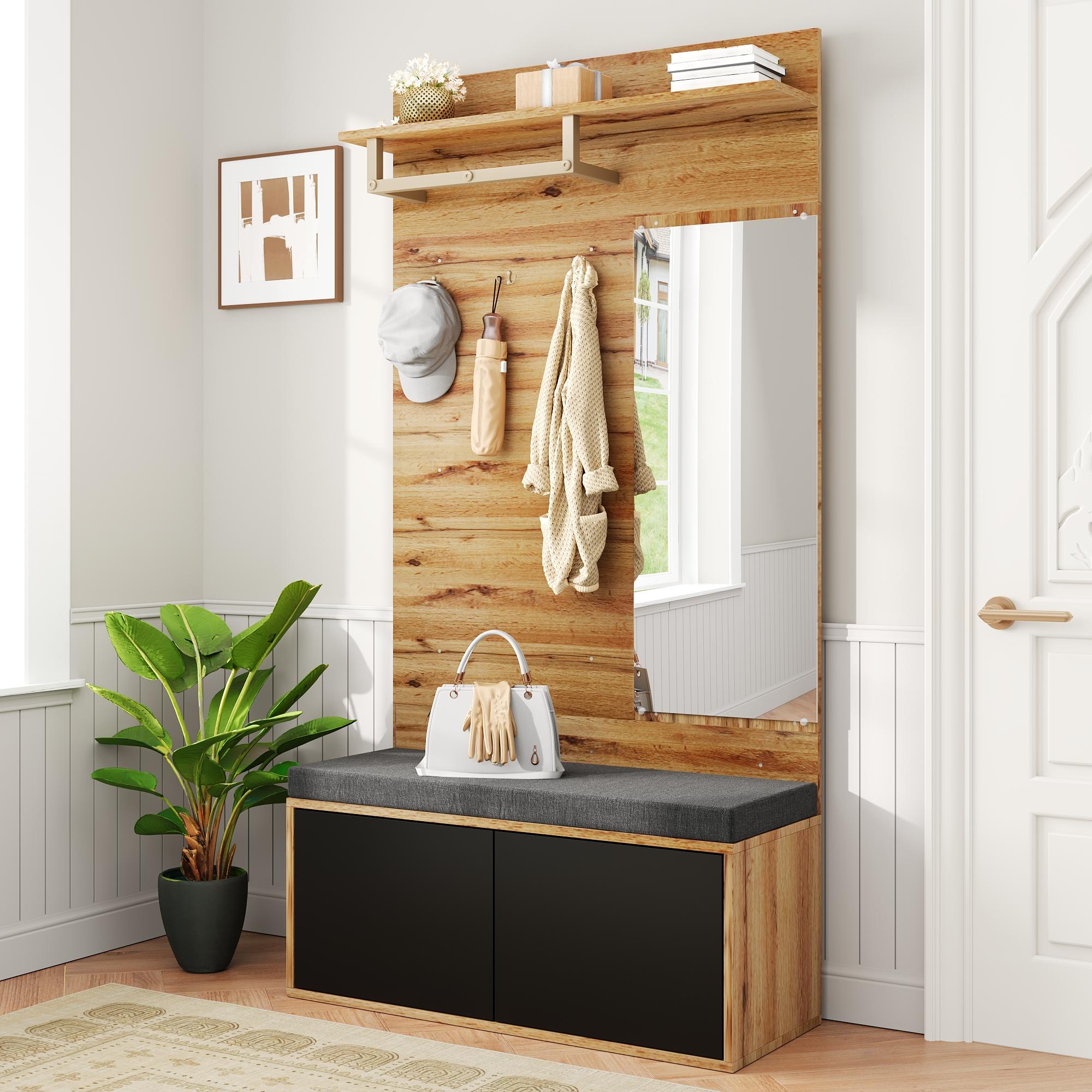 Logidon Kledingkastset Compacte kledingkast met spiegel Zwart 100x38x190