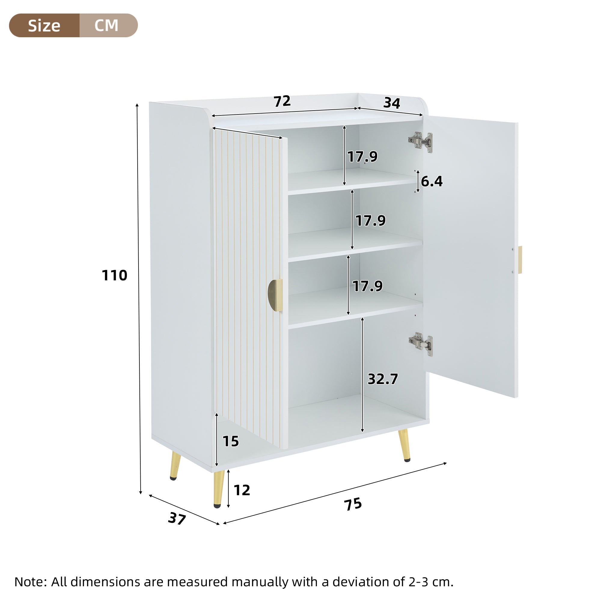 Logidon moderne schoenenkast wit MDF met deuren, 3 niveaus
