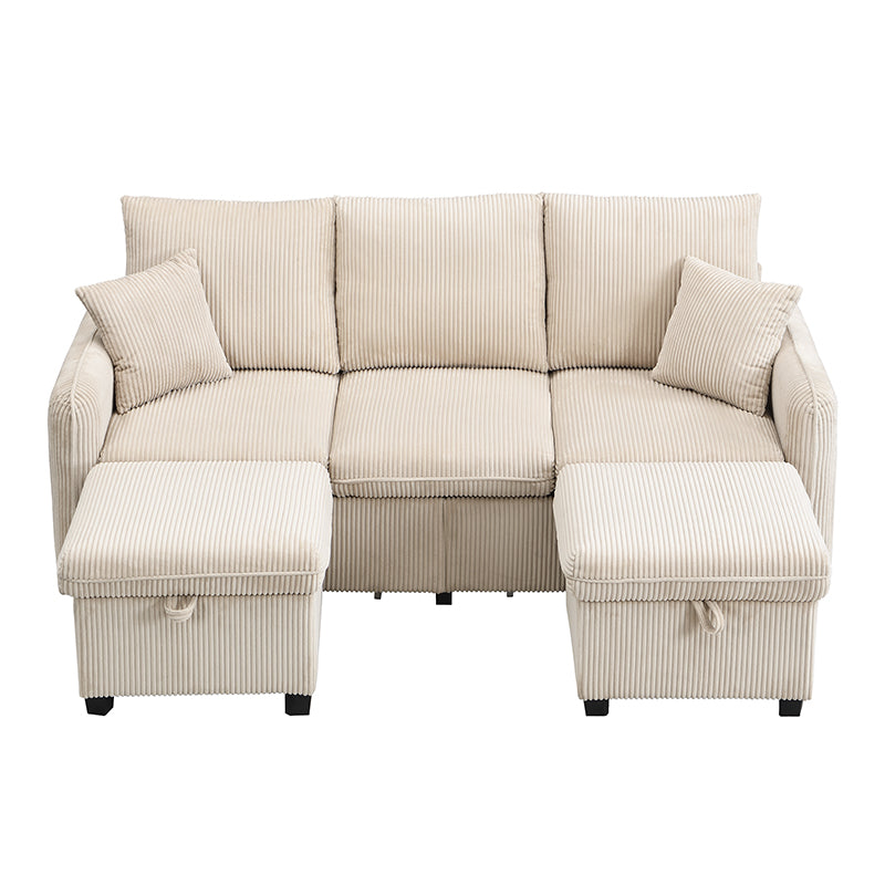 Logidon hoekbank U-vorm beige corduroy stof met opbergvak en slaapfunctie