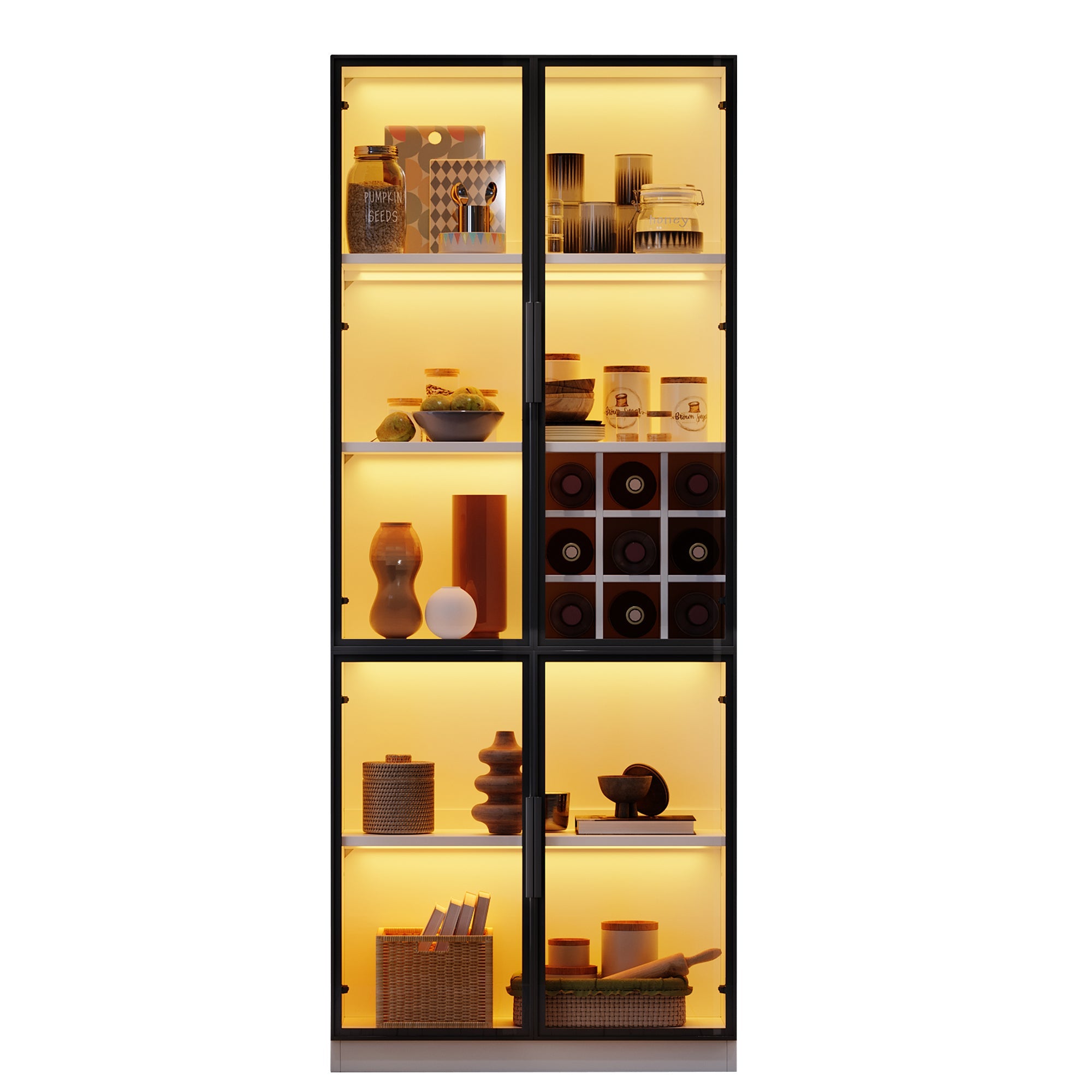 Logidon showcase 80x35x200 white glass doors LED lighting wine rack