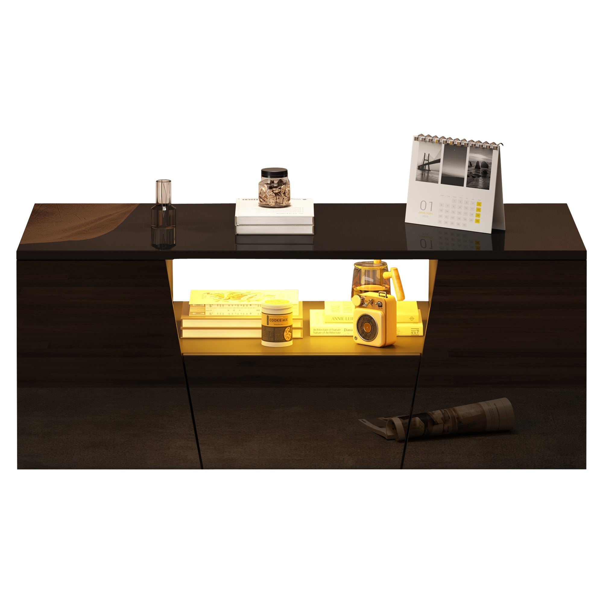 Logidon coffee table 100x50x40 cm black with LED 2 cabinets 1 drawer