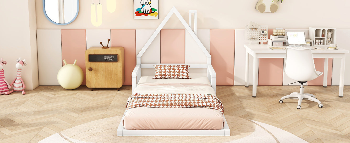 Logidon kinderbed 90x200 cm huisvorm plat bed massief grenen wit