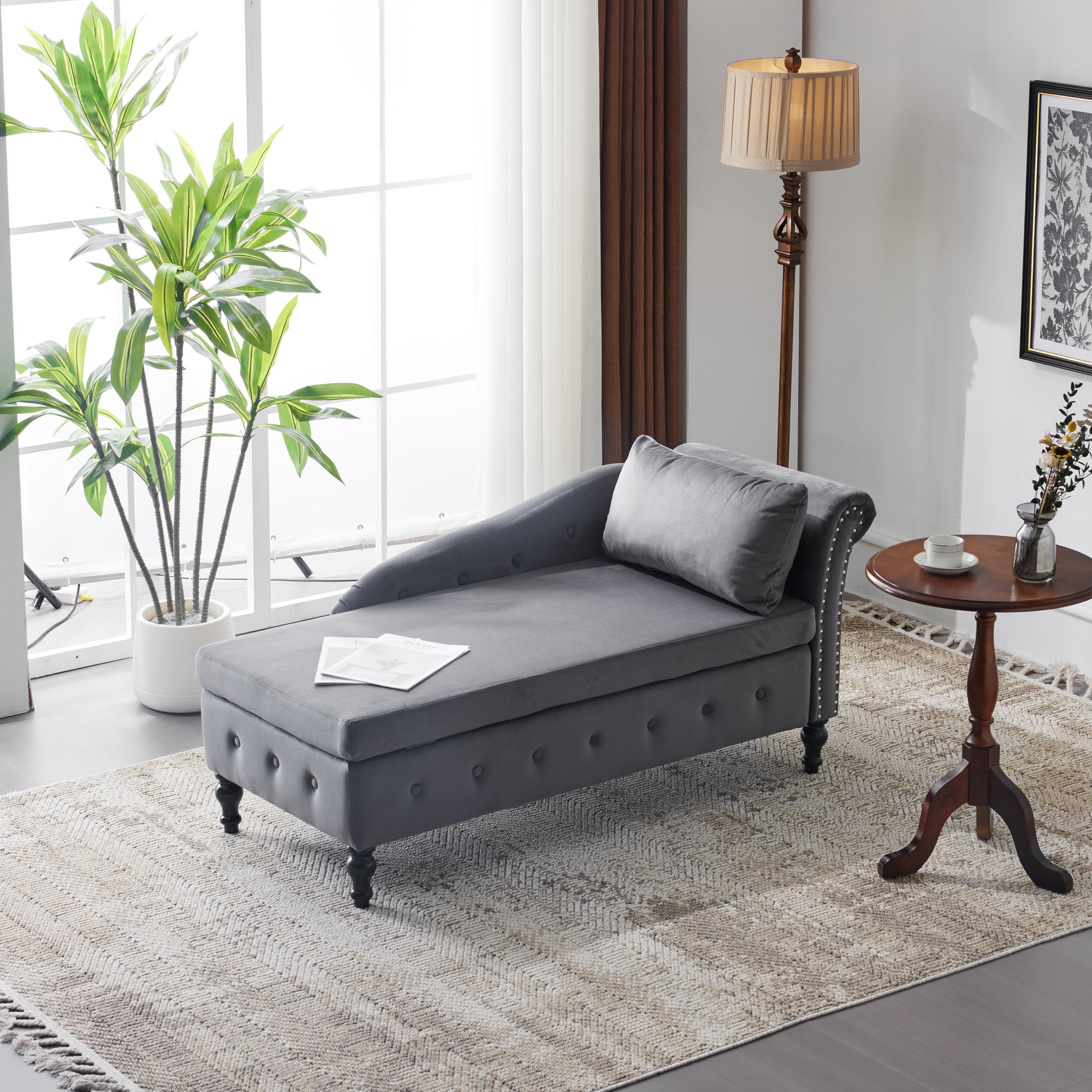 Logidon chaise longue bank grijs fluweel met opbergspijkerkop
