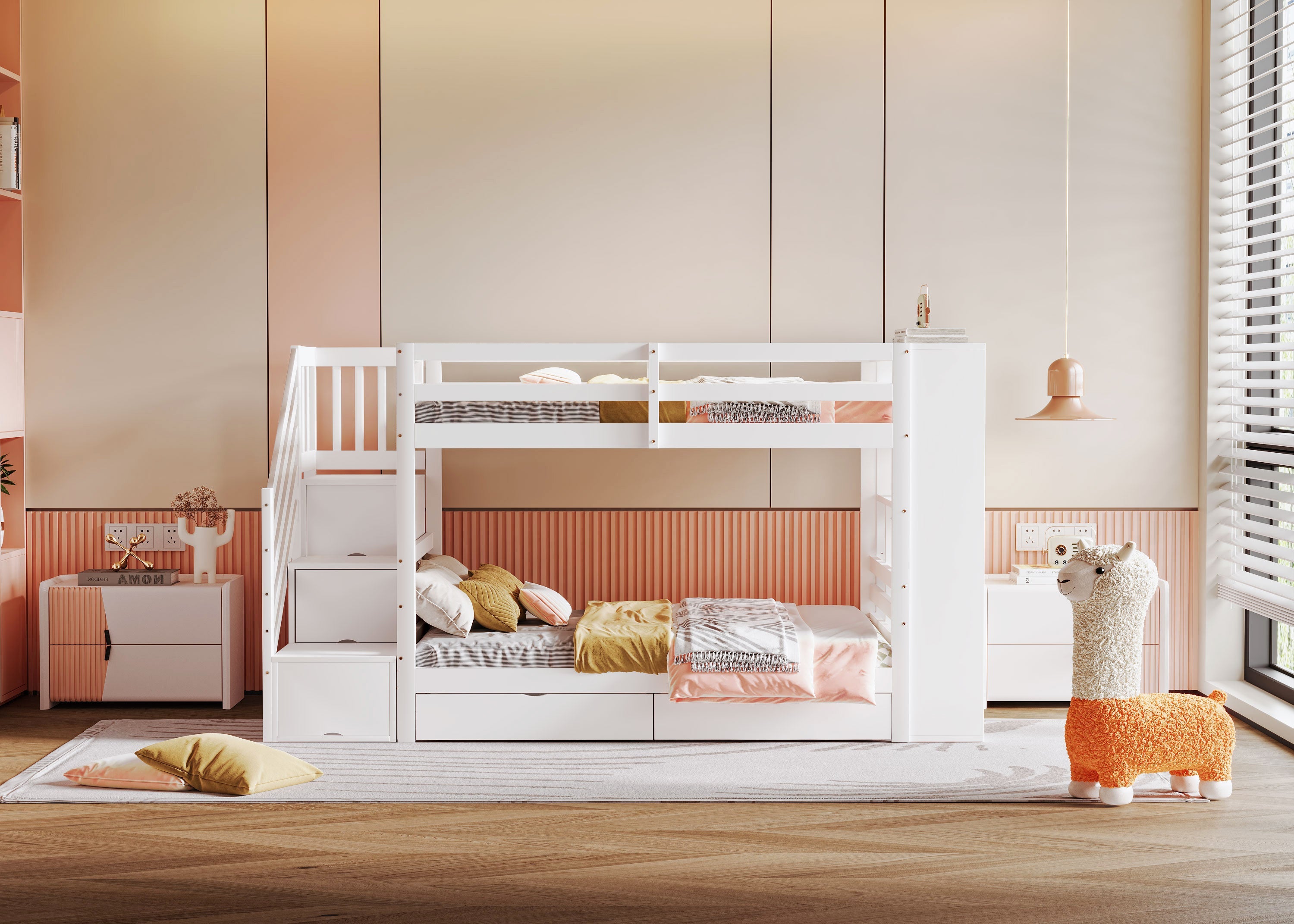 Logidon stapelbed 90x200 cm met veiligheidstrap en opbergruimte wit