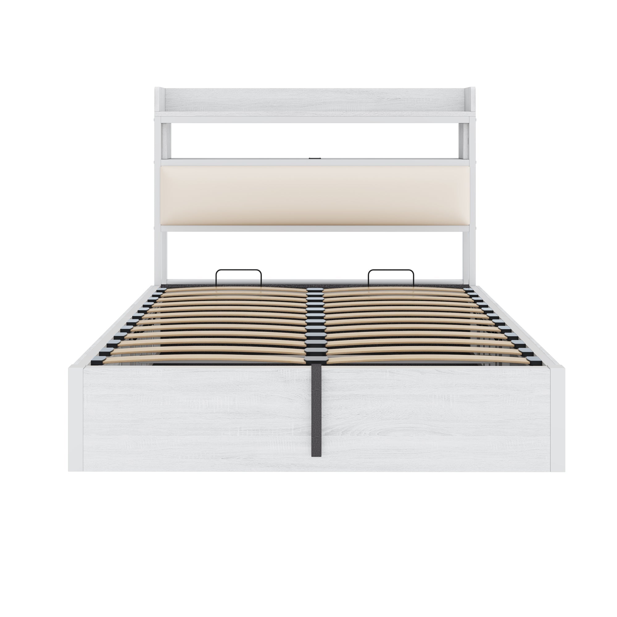 Logidon bedframe 140x200 cm met hydraulische opbergruimte USB hoofdbord wit