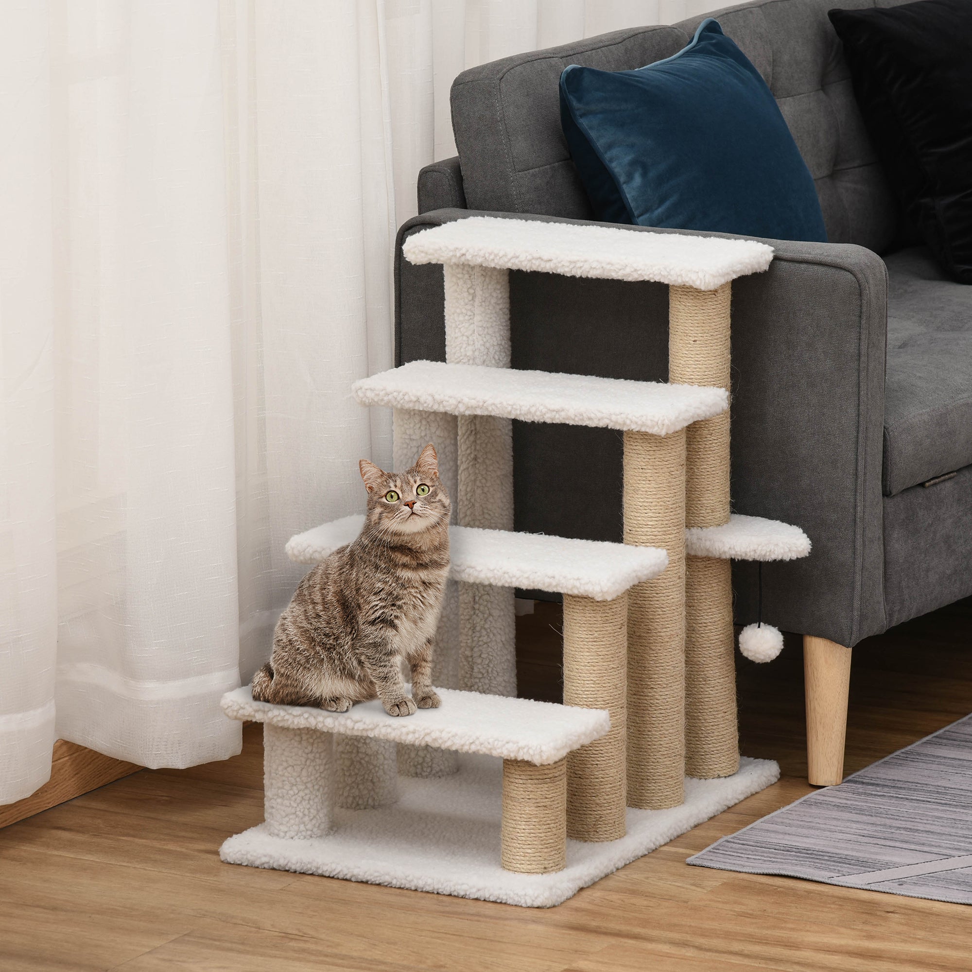 Logidon Dierentrap 4 treden Wit van Multiplex 60x40x64 cm Katten en Honden
