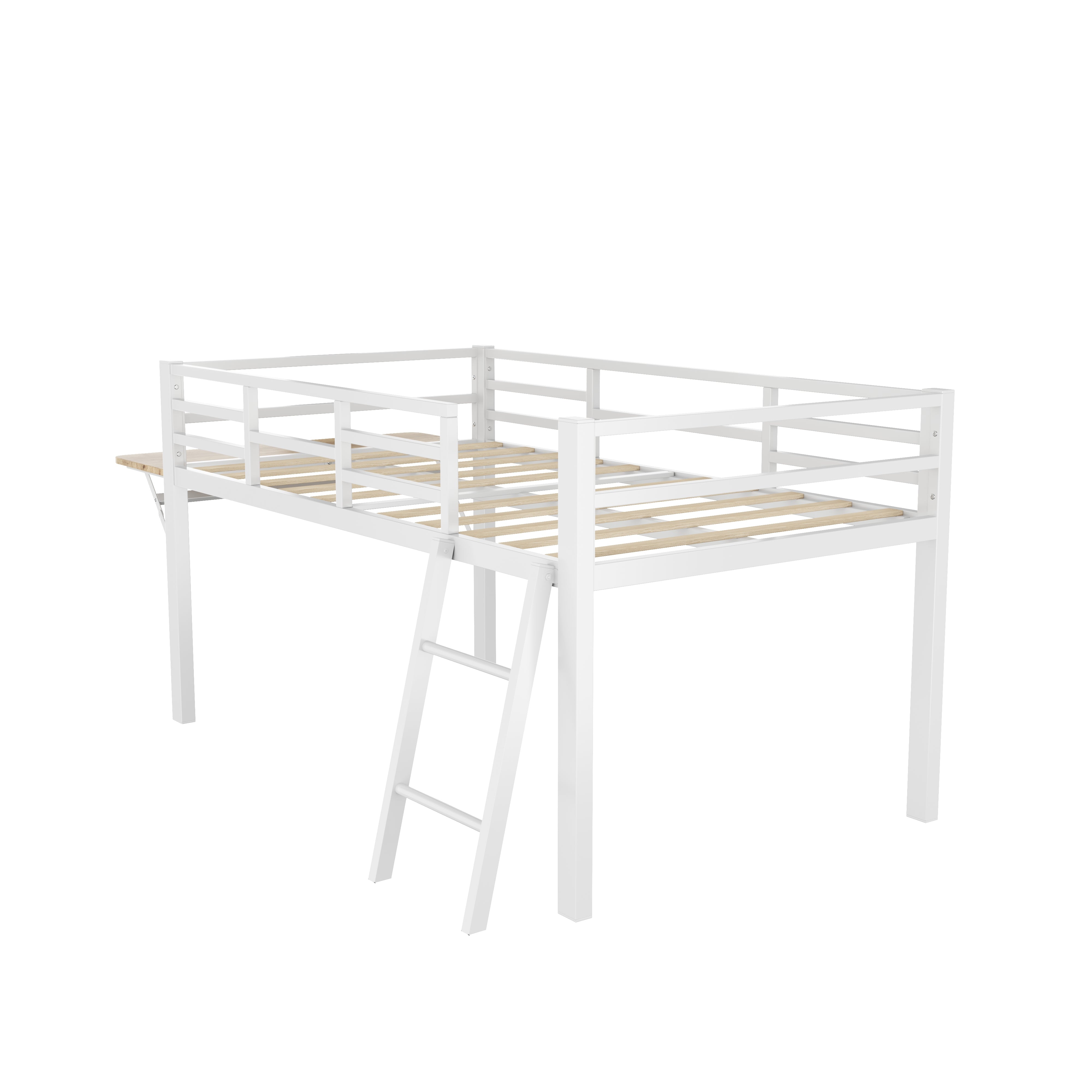 Logidon flat bed 90 x 200 cm metal bed white with railing ladder LED