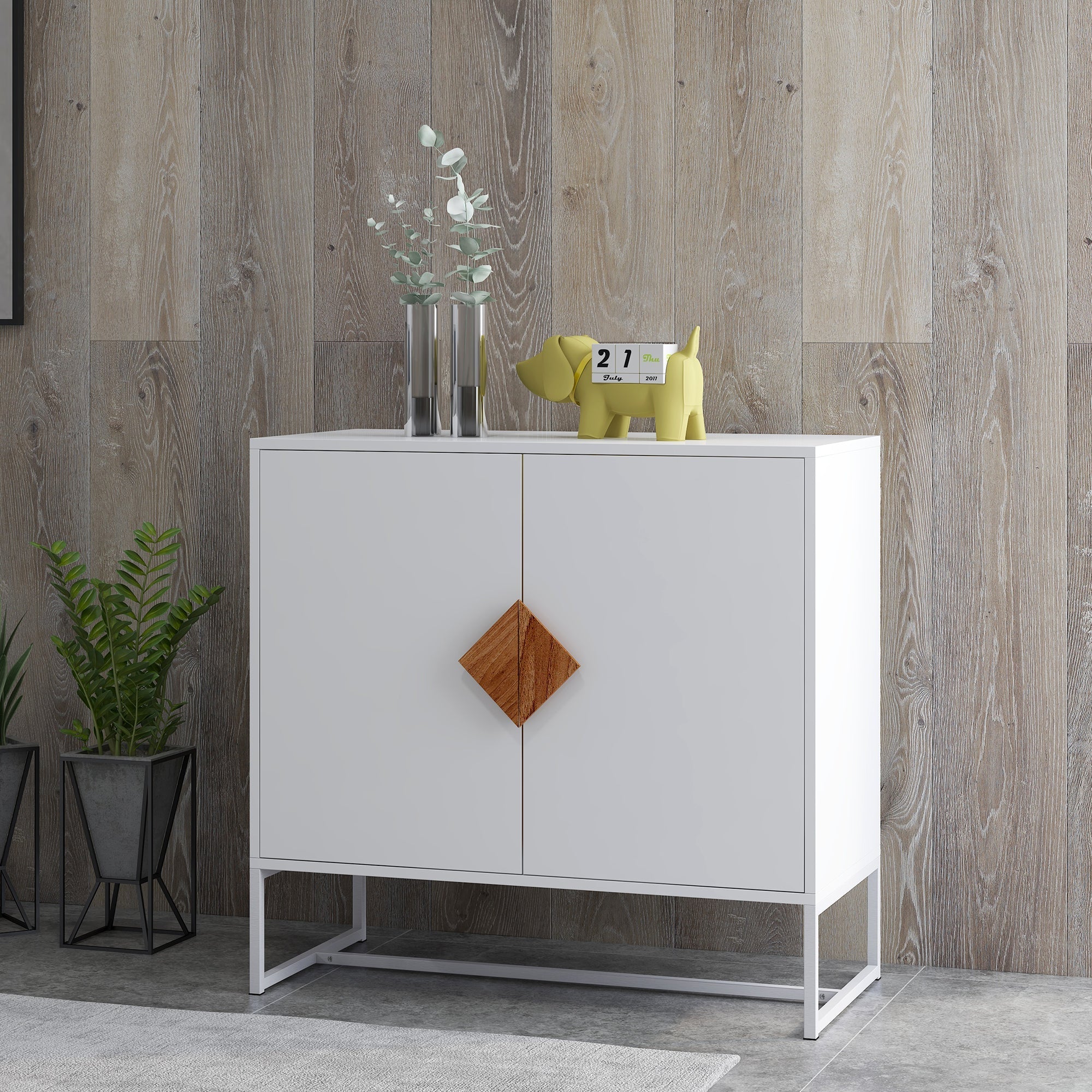 Logidon Wit Dressoir MDF 2 Deuren met Vierkante Handgrepen 80x40x75 cm