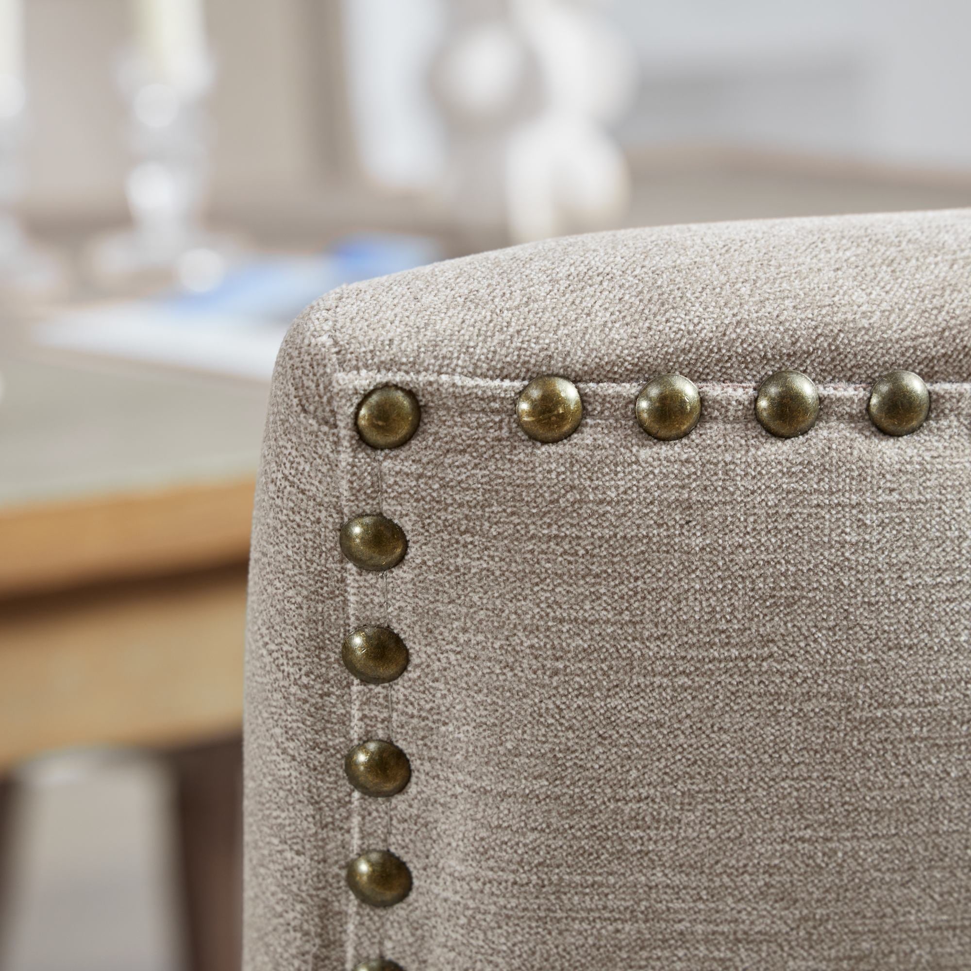 Logidon Ultra Side Dining Chair Beige Set Of 2 Bronze Nail Studs