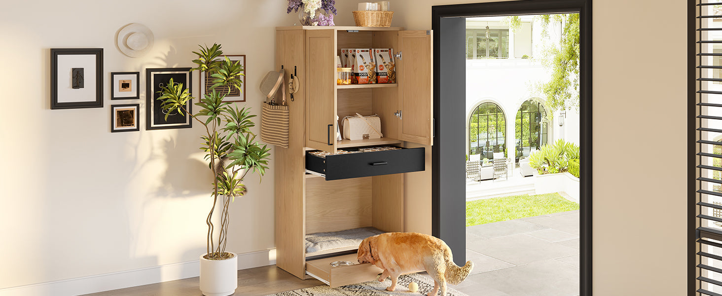Logidon dierenkast eiken look 79x40x160 voerstation hondenmand