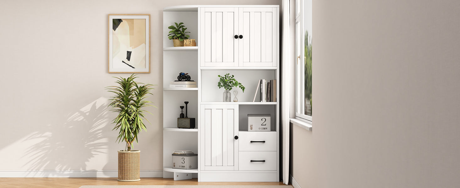 Logidon corner cabinet white 104x35x155 cm display cabinet 3 doors 2 drawers