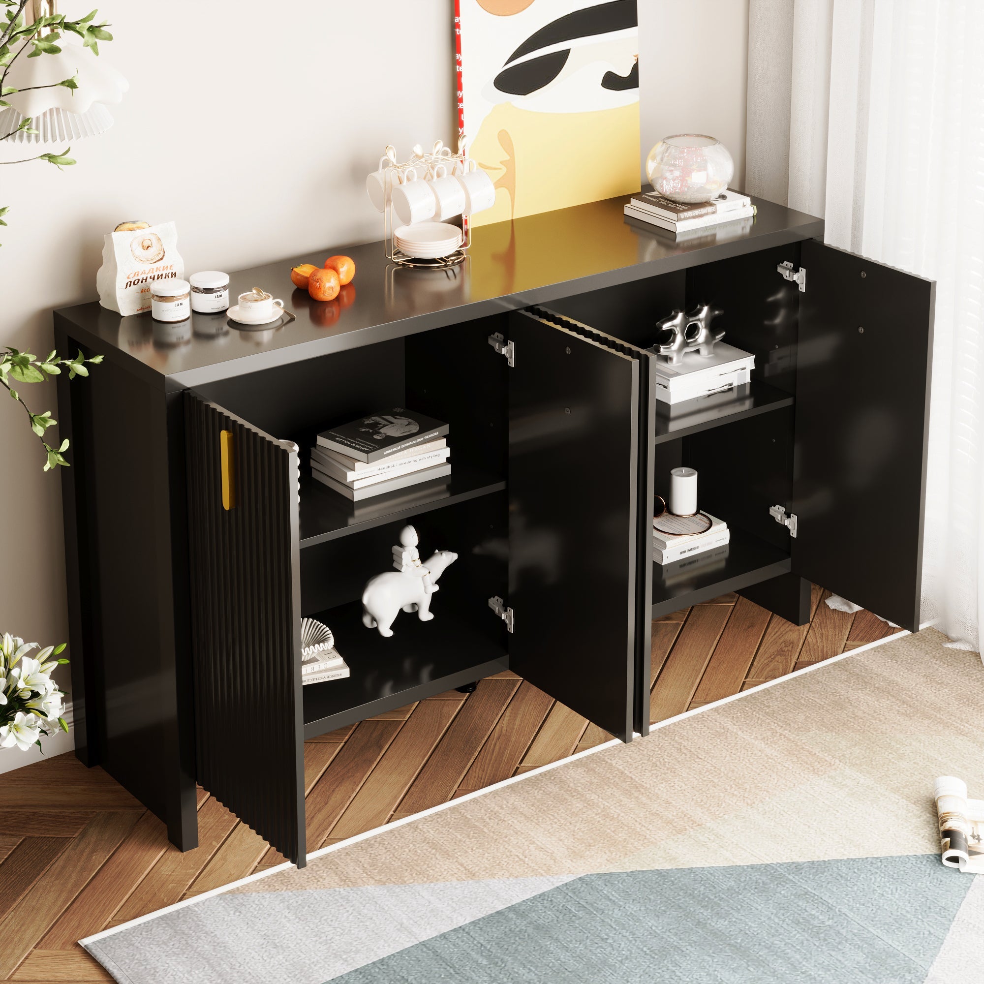 Logidon Dressoir 140 cm Zwart met Gouden Handvatten en Verdelers