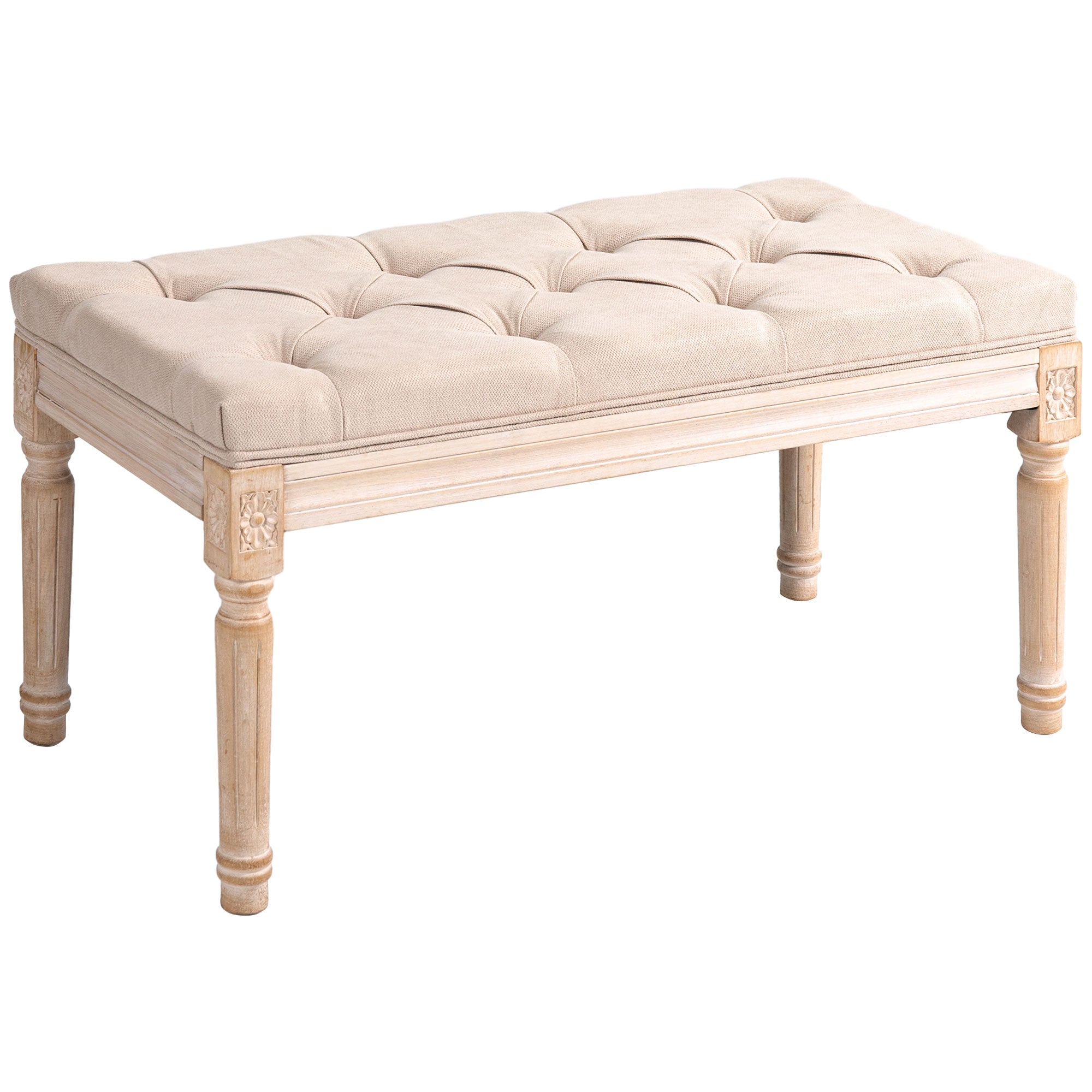 Logidon Vintage gestoffeerde bank beige 80x40x43 cm met knoopdetails