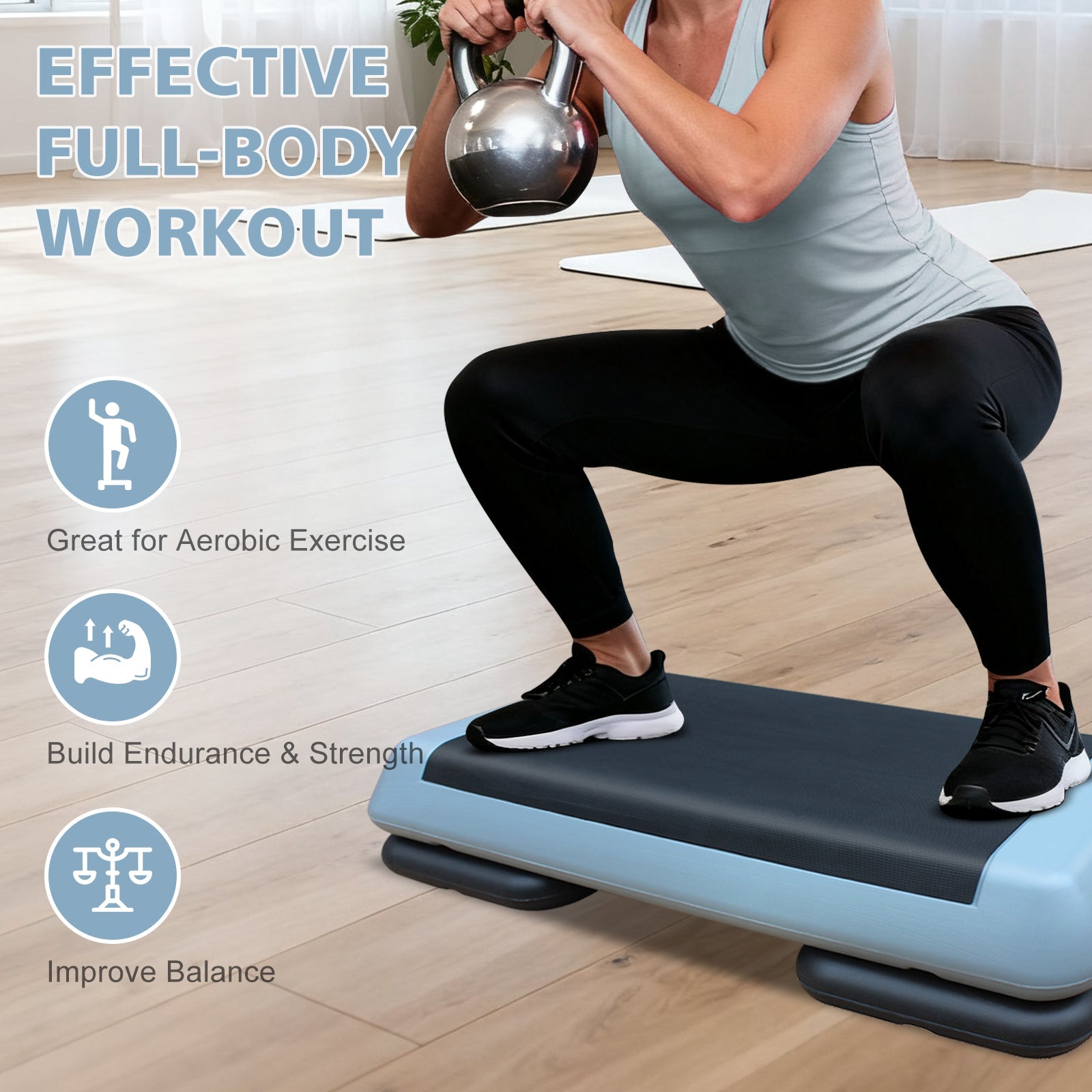 Logidon Verstelbare Aerobic Stepper 76 cm Grijs Zwart Met 2 Verhogers