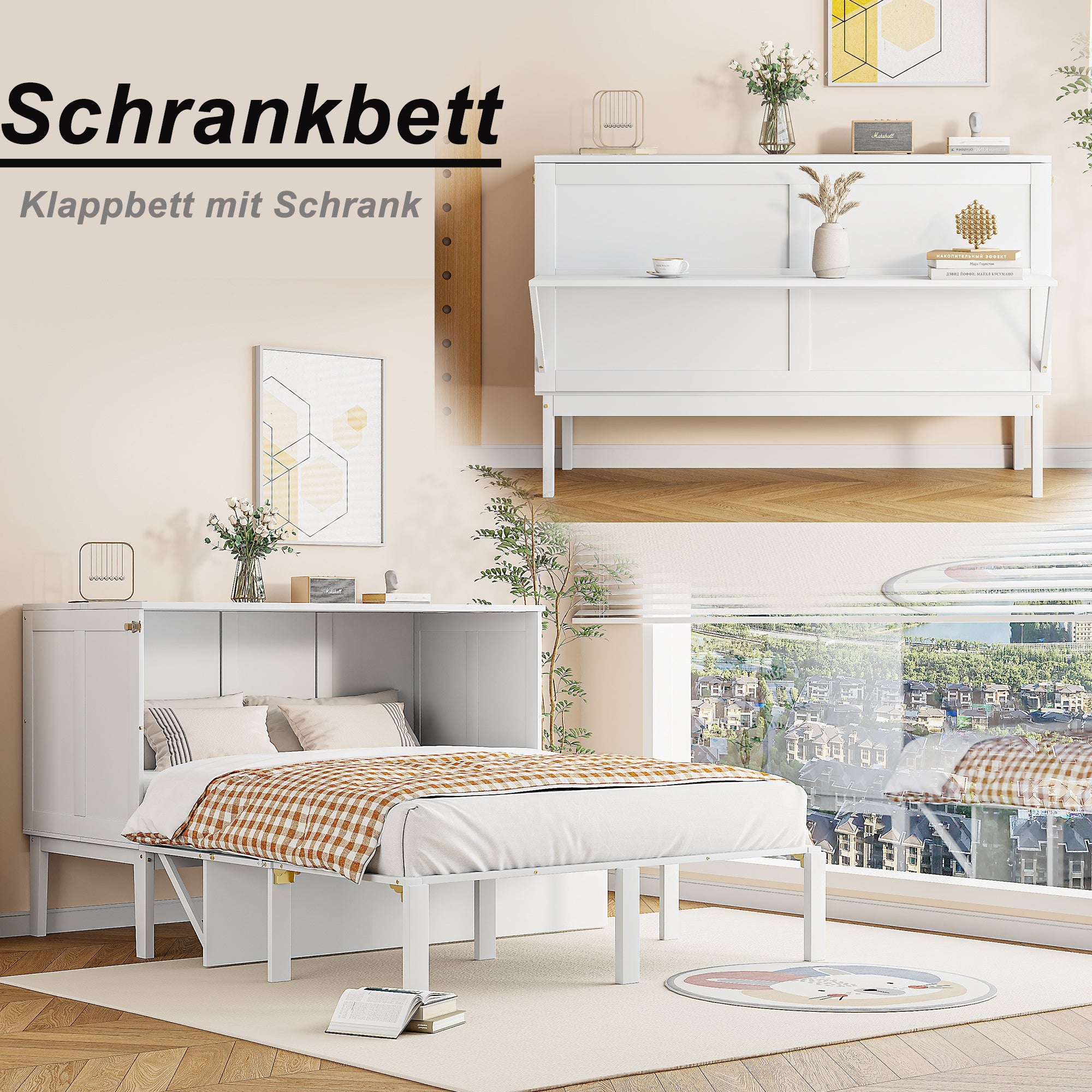 Logidon Murphy Bed 140x200 cm Verticaal Opklapbed met lattenbodem Wit