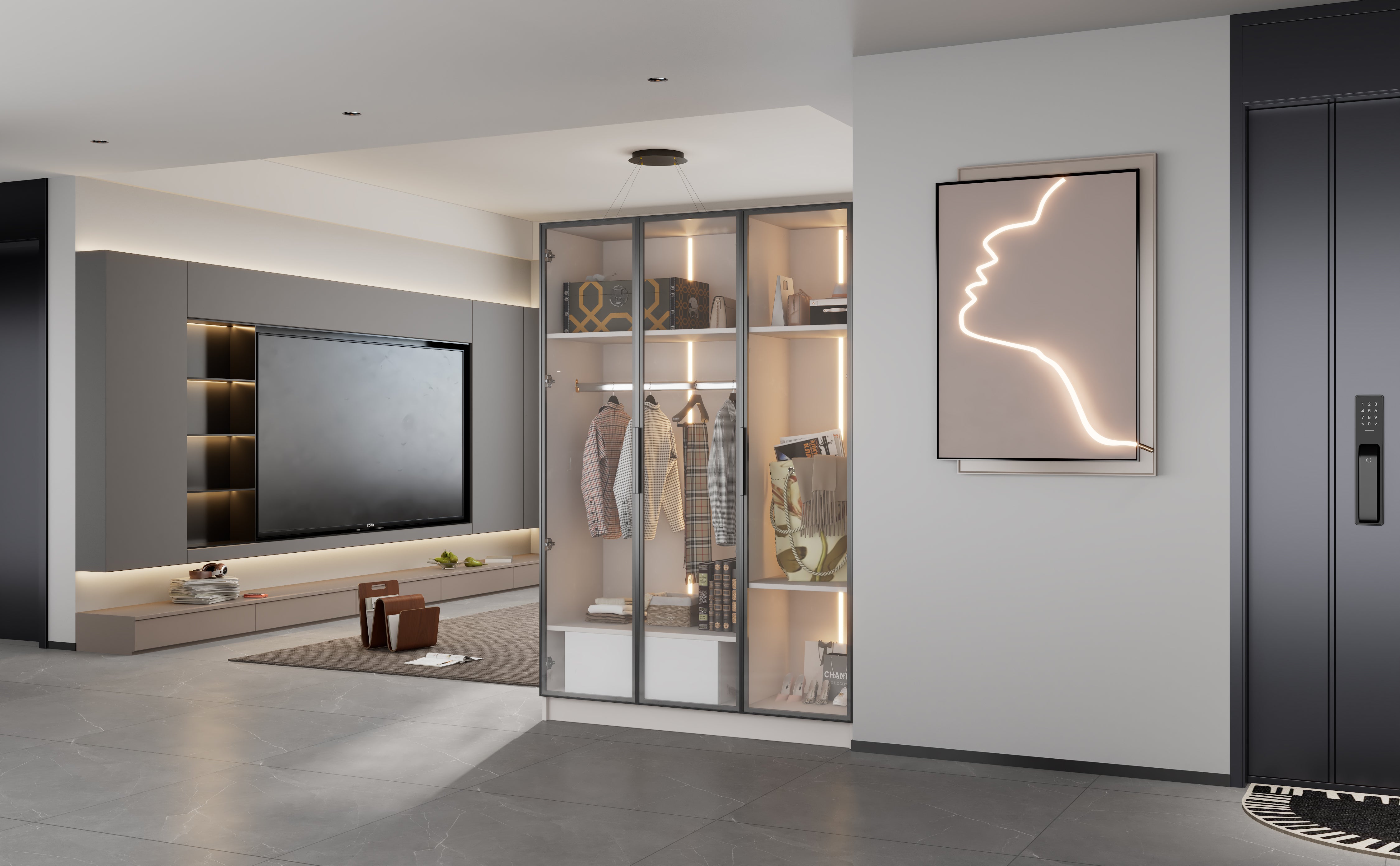 Logidon Witte kledingkast 110x50x160 cm met 3 glazen deuren LED