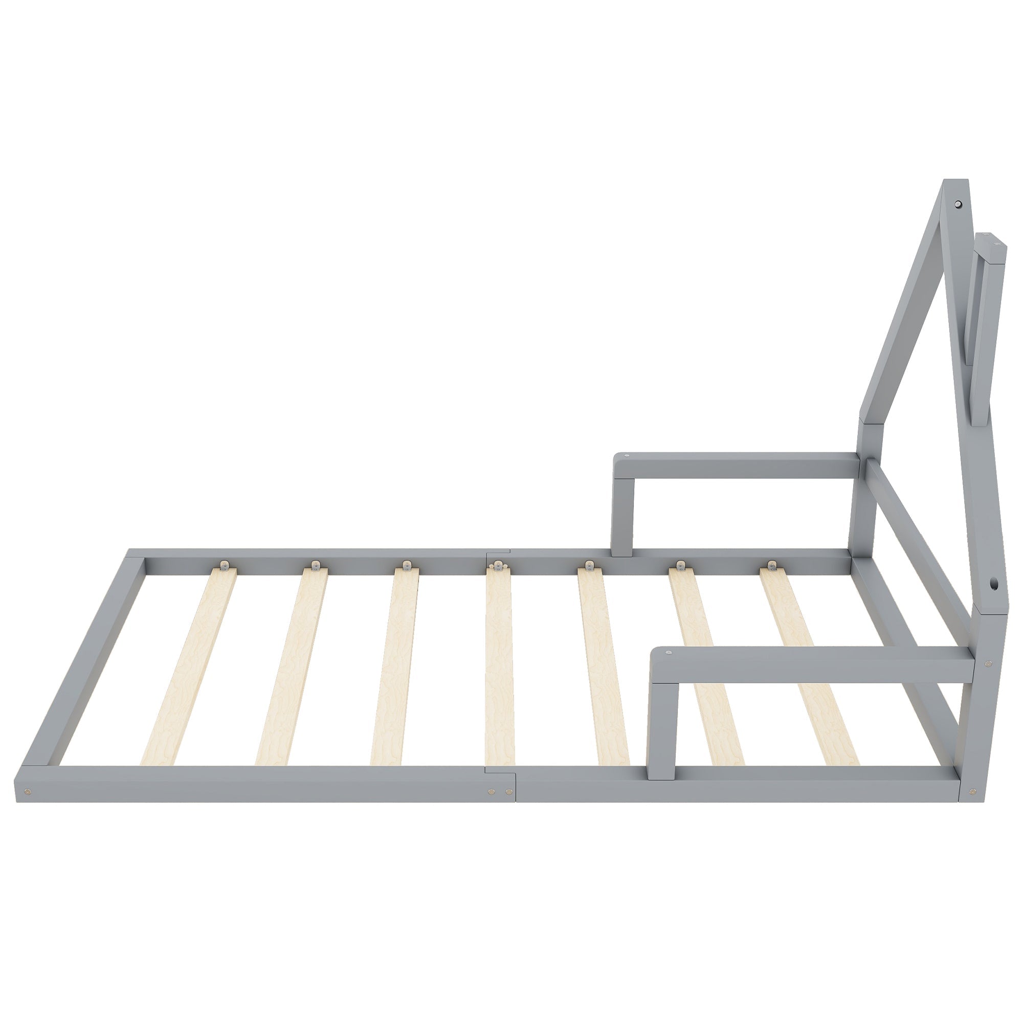 Logidon children's bed 90x200 cm flat bed house shape gray solid wood