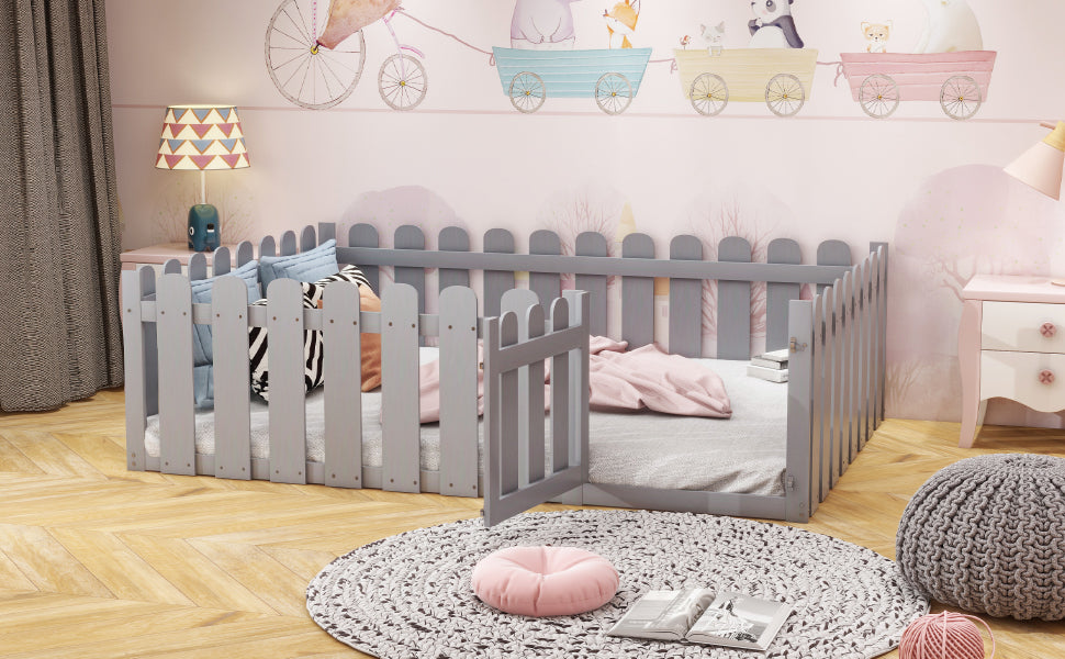 Logidon kinderbed 140 x 200 cm grijs houten frame met deur
