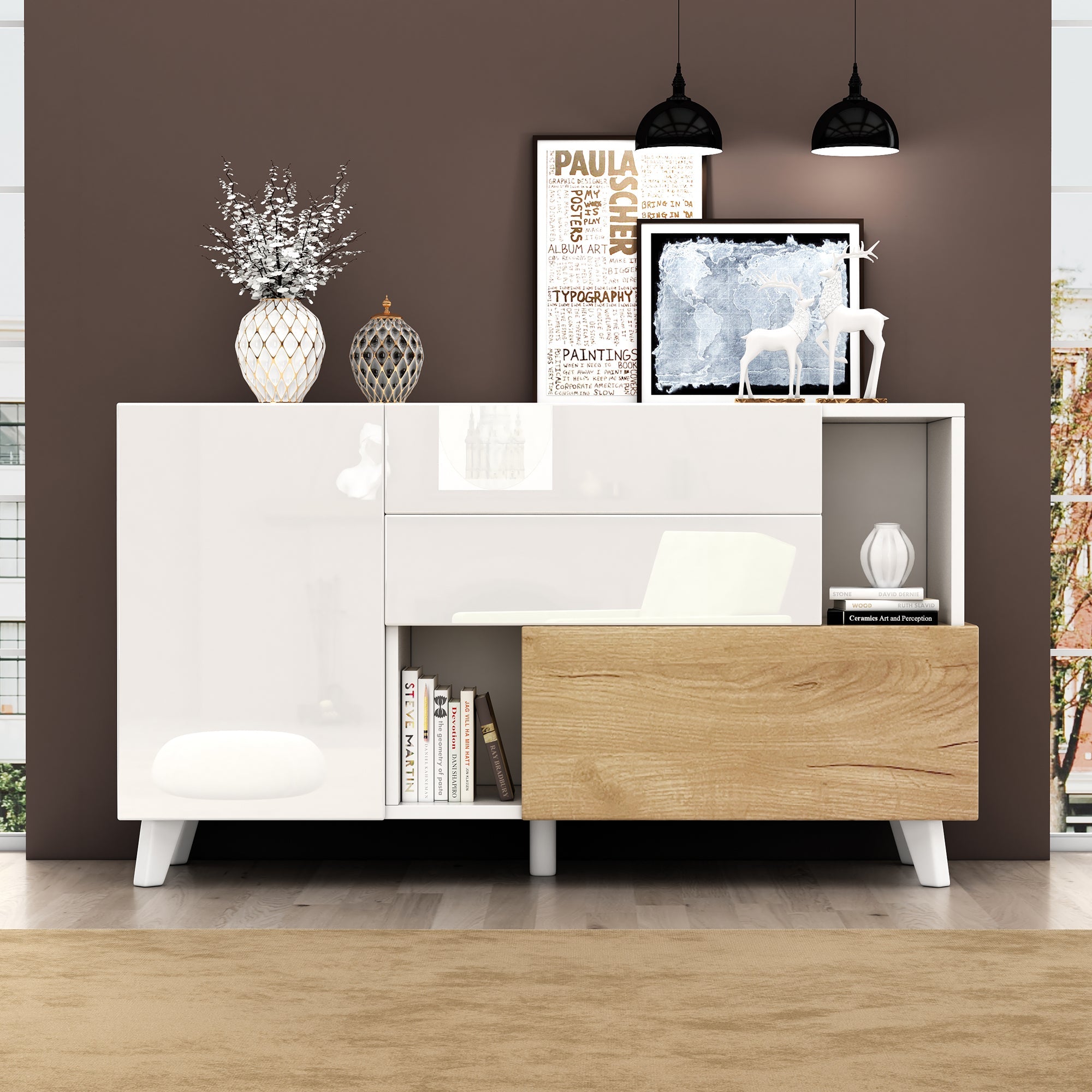 Logidon dressoir hoogglans wit 130x40x70 cm met opbergruimte