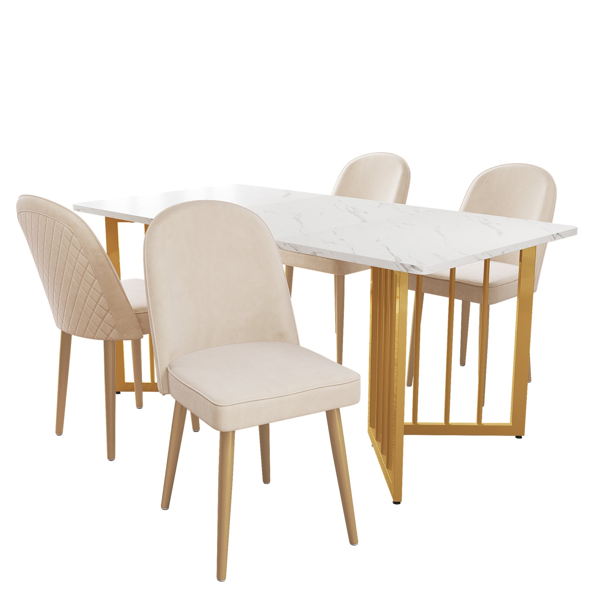 Logidon Set van 4 eetkamerstoelen beige fluweel gouden poten