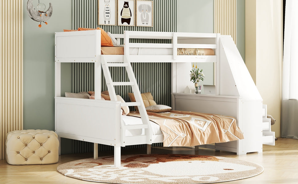 Logidon Bunk Bed 90x200 and 140x200 with Table and Storage Space White