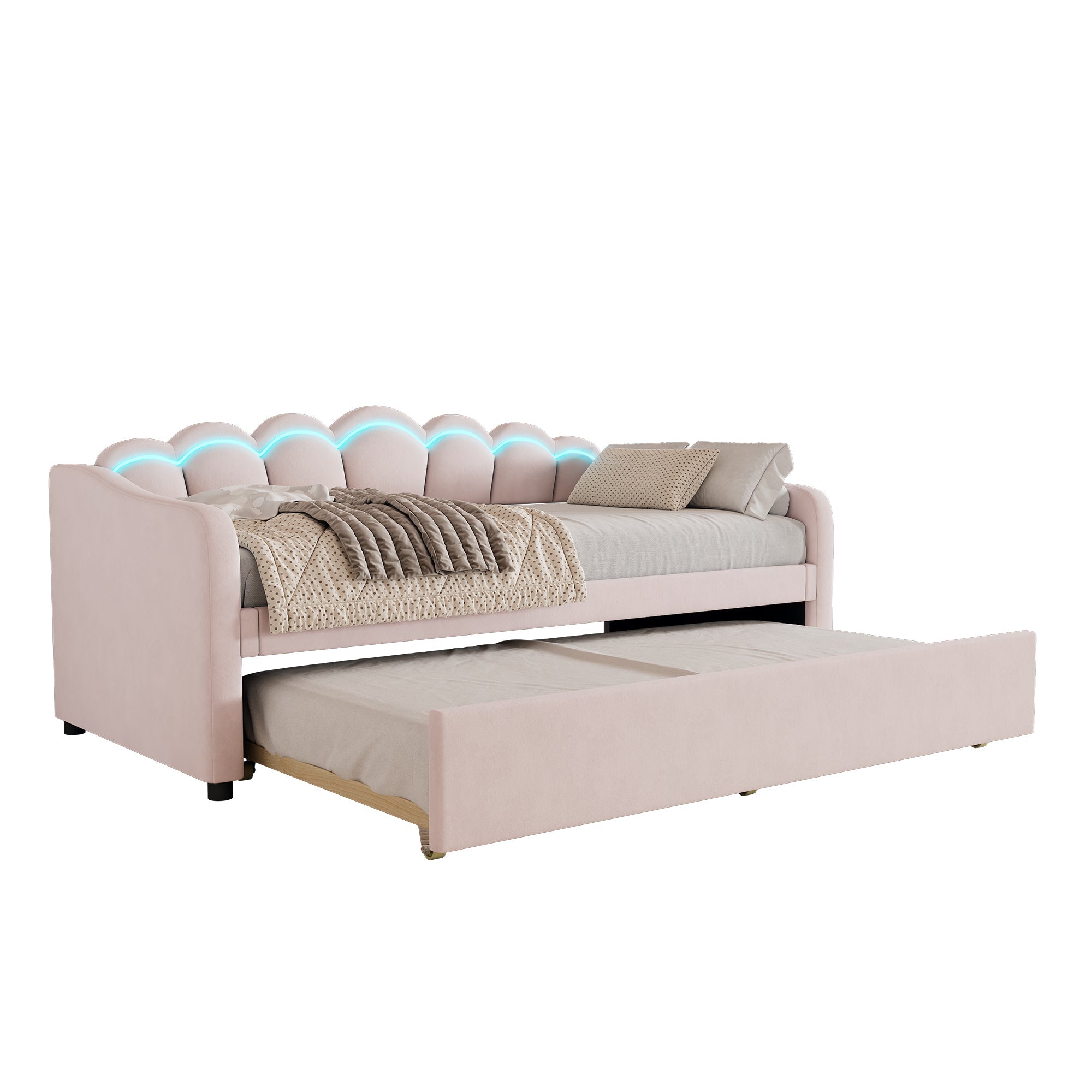 Logidon Daybed 90x200 cm daybed met uitschuifbaar bed roze fluweel