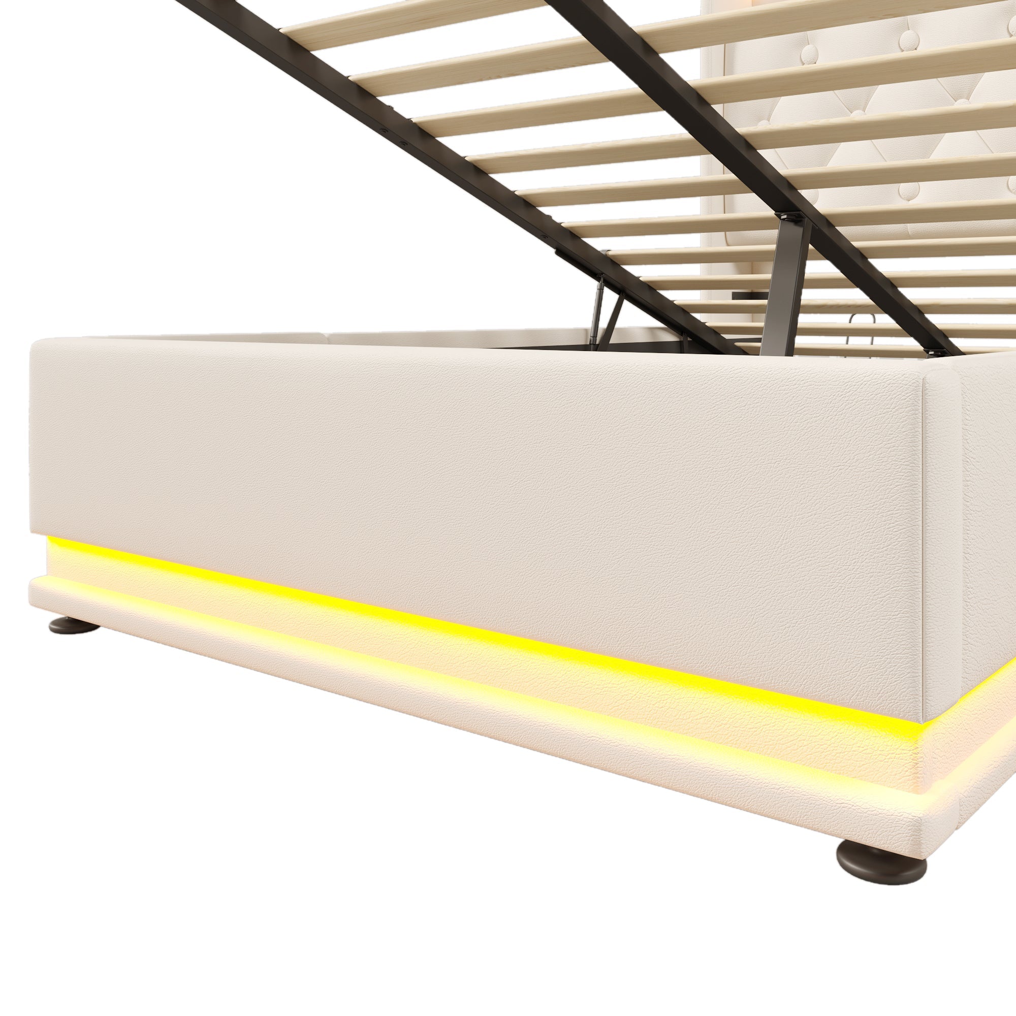 Logidon gestoffeerd bed 90x200 cm wit PU LED USB TypeC oplaadfunctie
